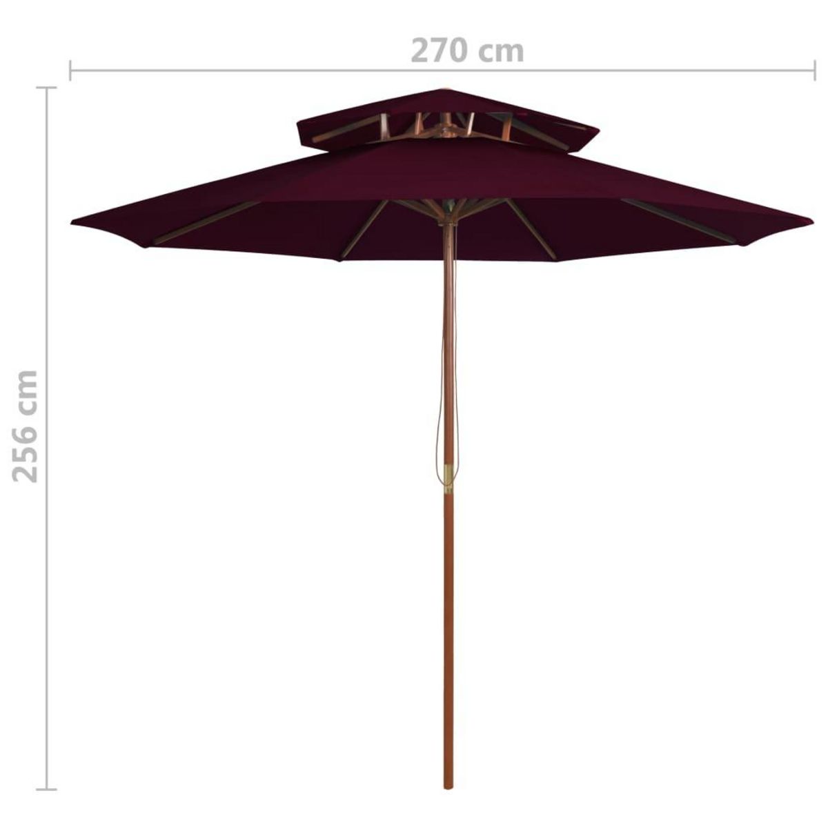 VIDAXL Parasol a deux etages avec mat en bois rouge bordeaux 270 cm