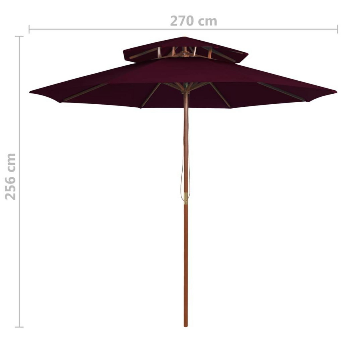 VIDAXL Parasol a deux etages avec mat en bois rouge bordeaux 270 cm