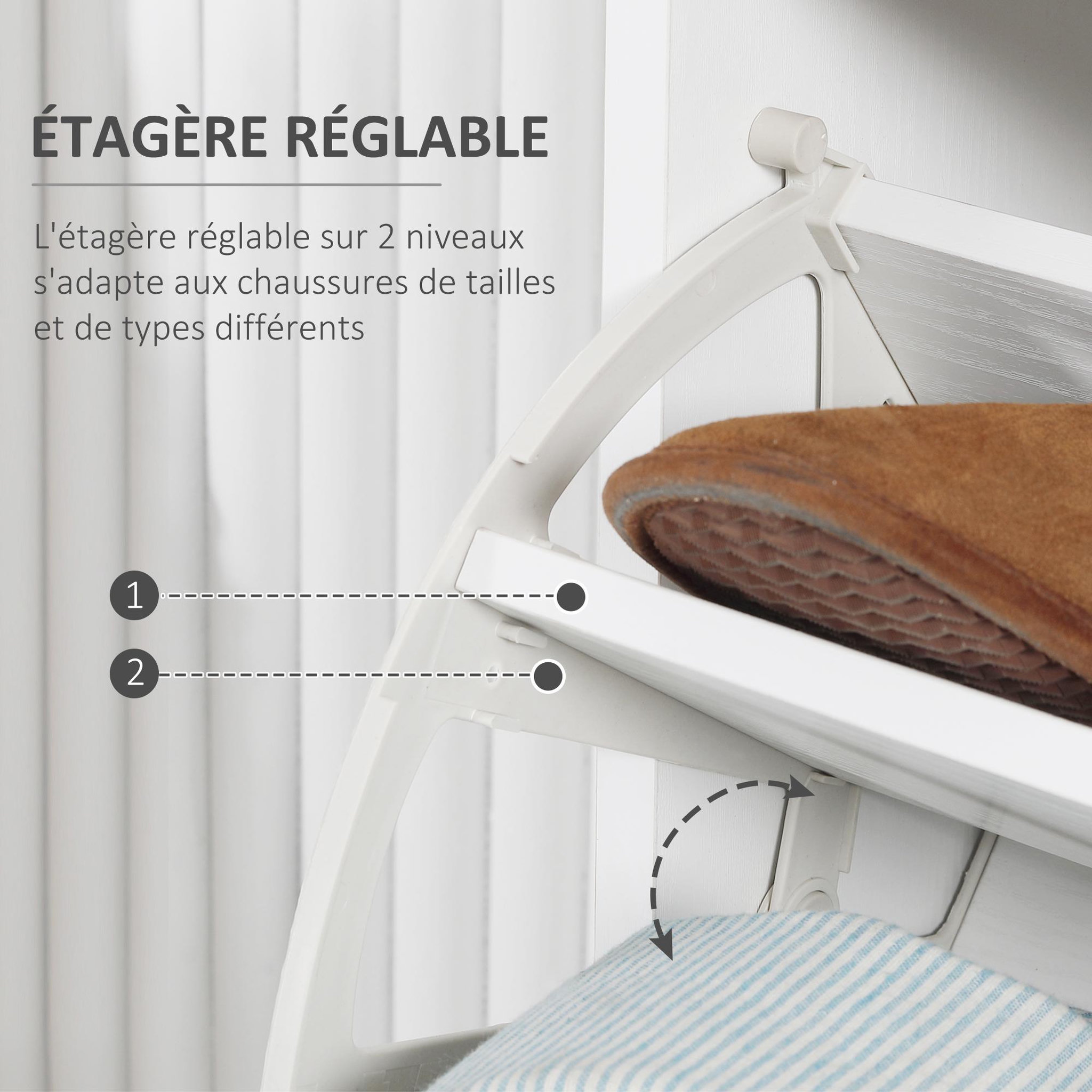 Voir la diapositive 5 : HOMCOM Meuble à chaussures 3 portes abattantes 2 compartiments MDF blanc chêne clair