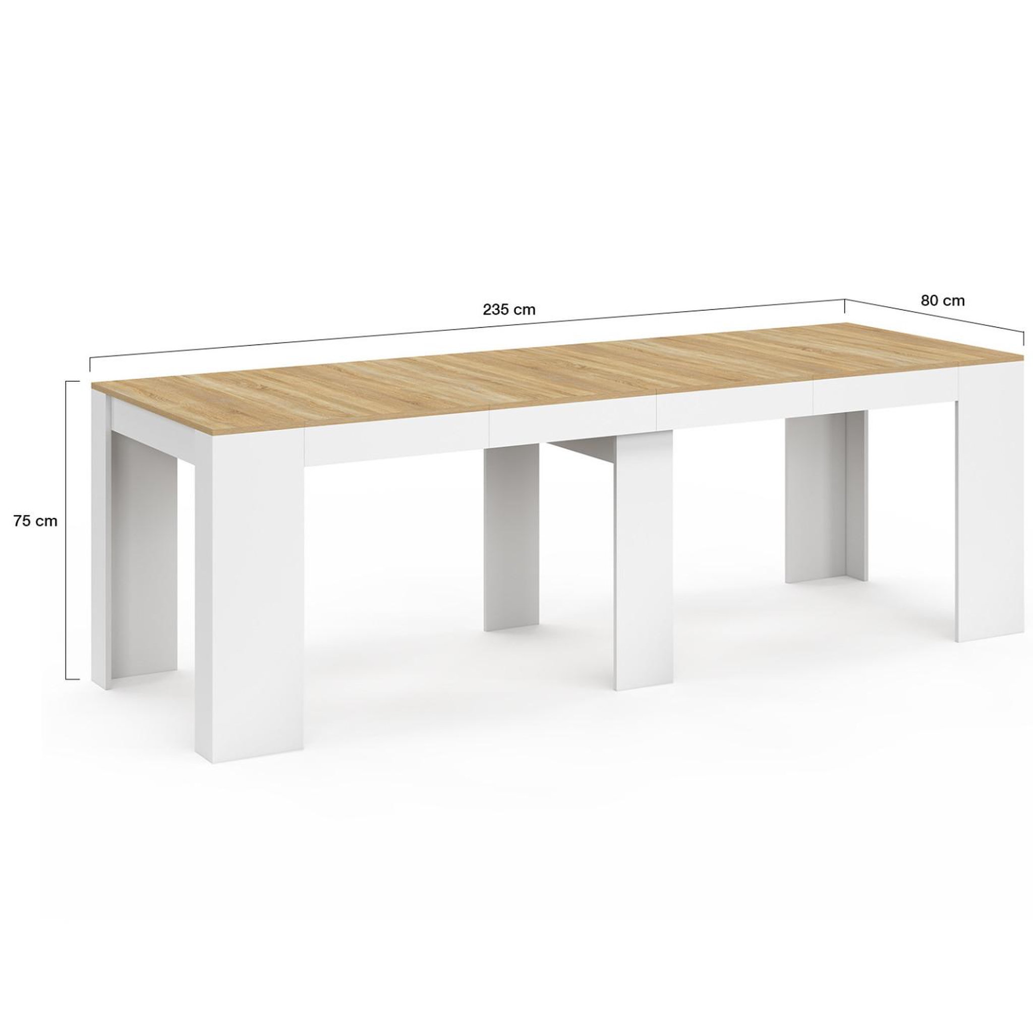 Voir la diapositive 6 : ID MARKET Table console extensible orlando 10 personnes 235 cm bois blanc et façon hêtre
