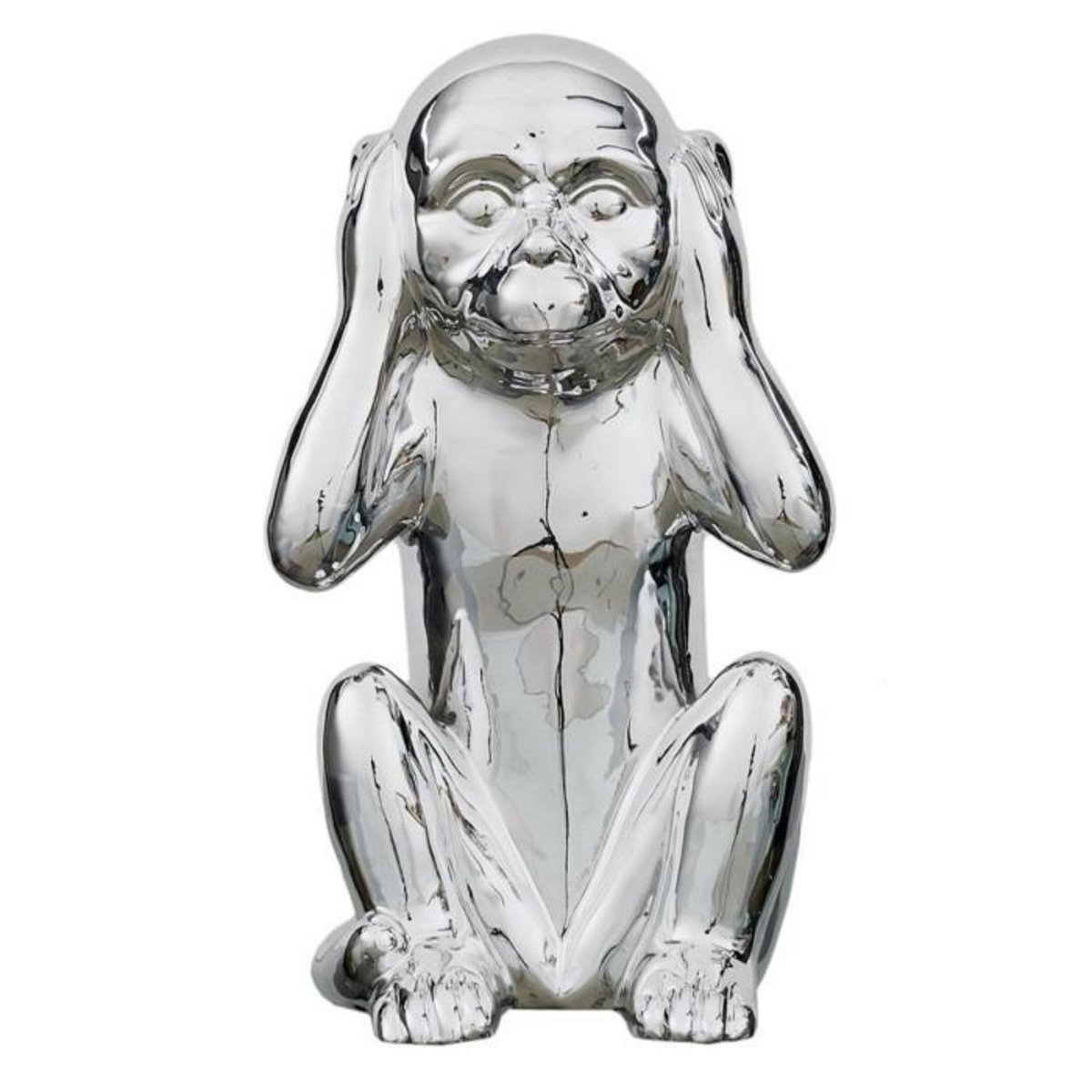 Paris Prix Statuette Déco en Céramique  Singe Assis  28cm Argent