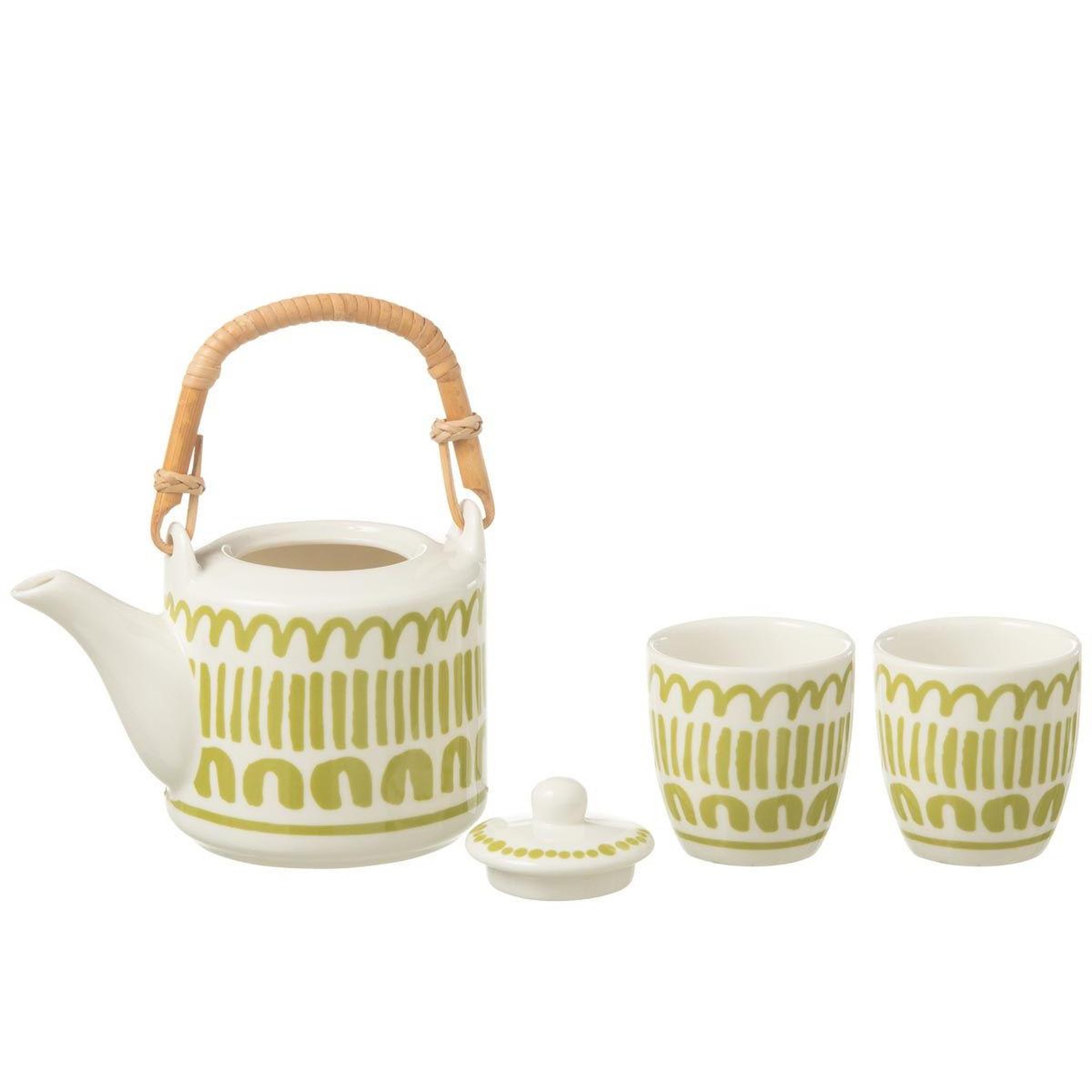 Voir la diapositive 2 : J-LINE Théière & 2 tasses Design Lignes  Fiesta Sud  16cm Vert