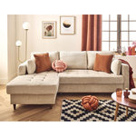 LISA DESIGN Anna - canapé d'angle gauche 4 places convertible avec coffre en velours texturé. Coloris disponibles : Gris, Beige, Vert, Orange, Violet