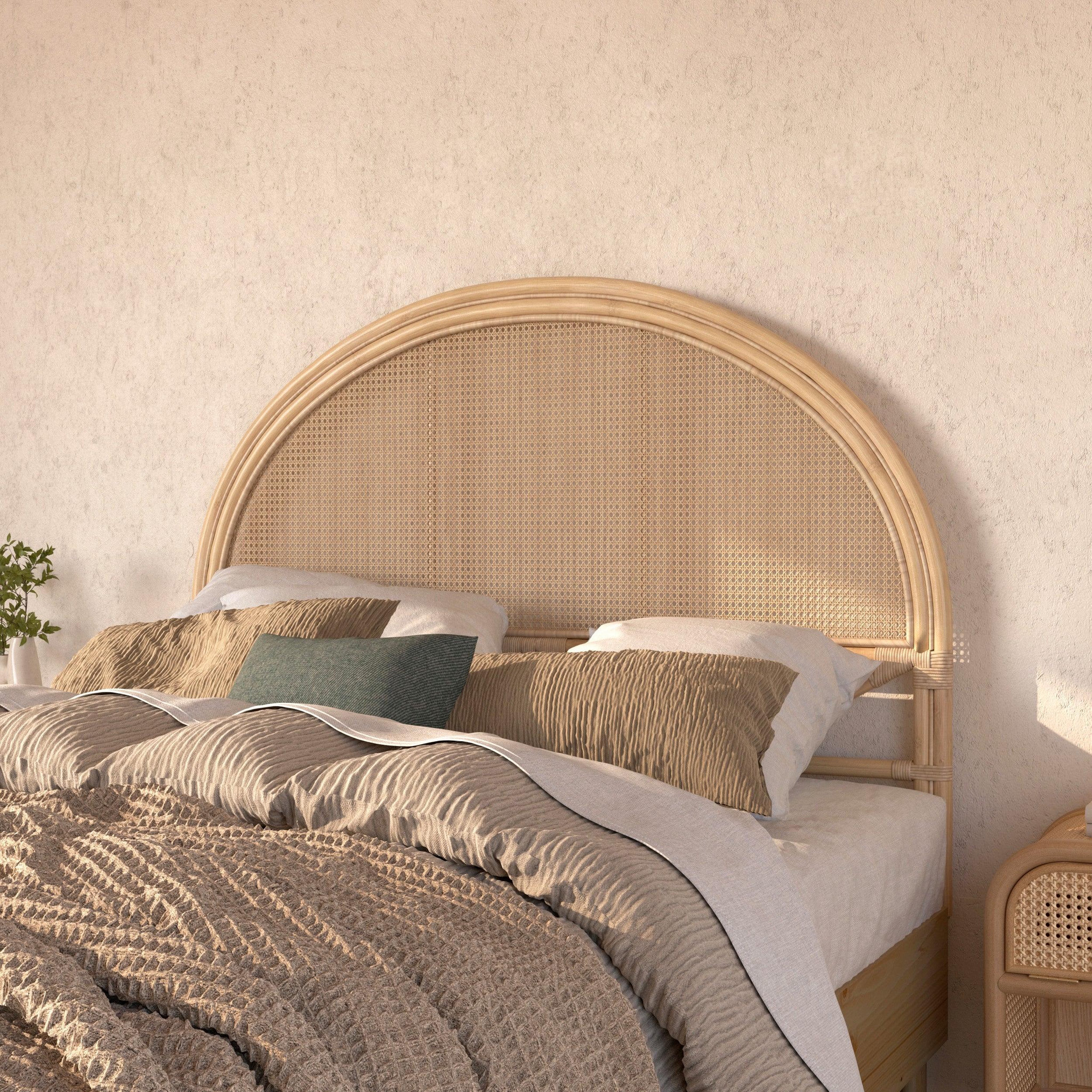 Voir la diapositive 2 : MAISON PAVANE Tête de lit 140 cm en rotin et cannage-néora