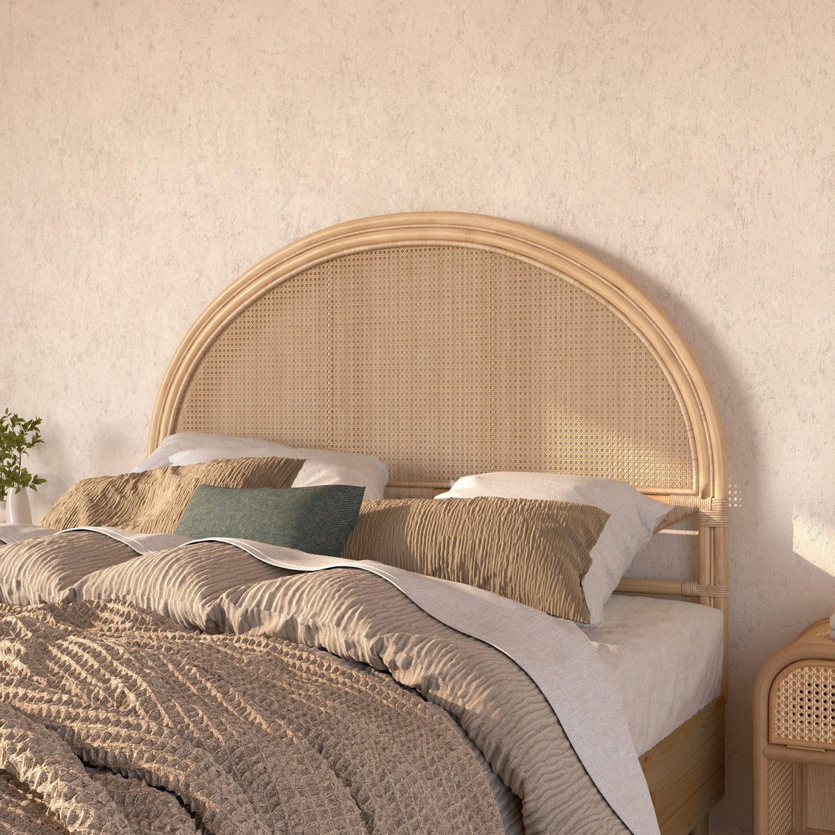 Rendez vous déco Tête de lit 140 cm en rotin et cannage-Néora