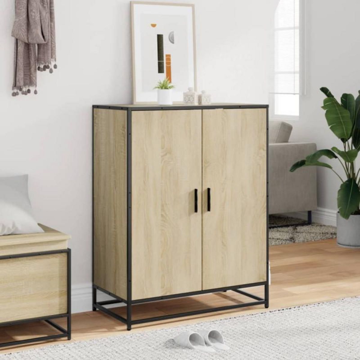 VIDAXL Armoire à chaussures chêne sonoma bois d ingénierie et métal