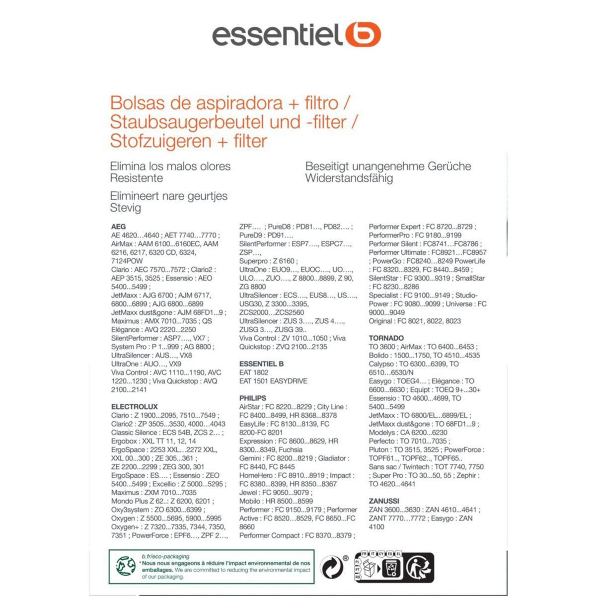 ESSENTIEL B Sac aspirateur EB1800M MEGA PACK