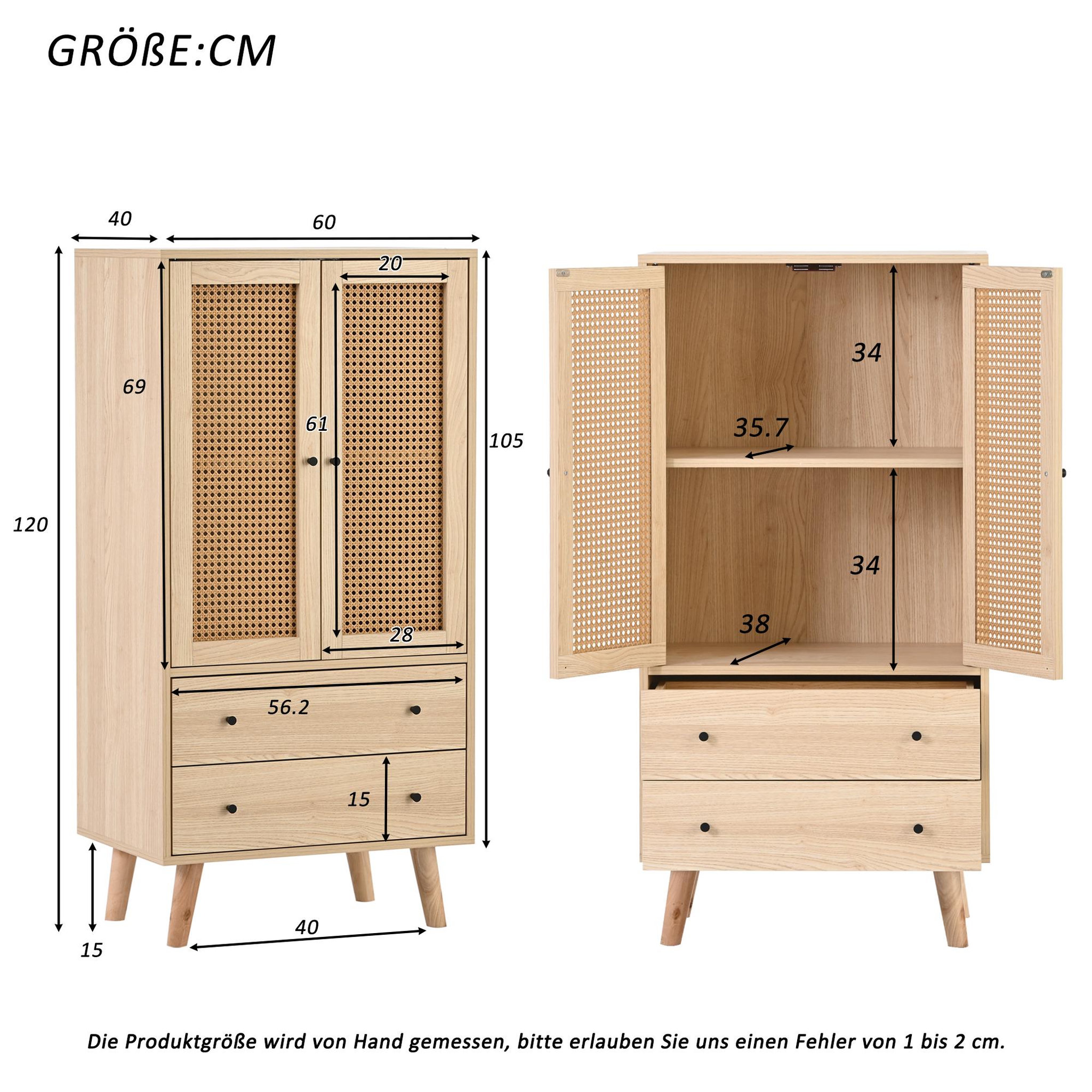 Voir la diapositive 3 : MERAX Buffet 2 porte(s) 2 tiroir(s) - 60 cm naturel panneau de particules