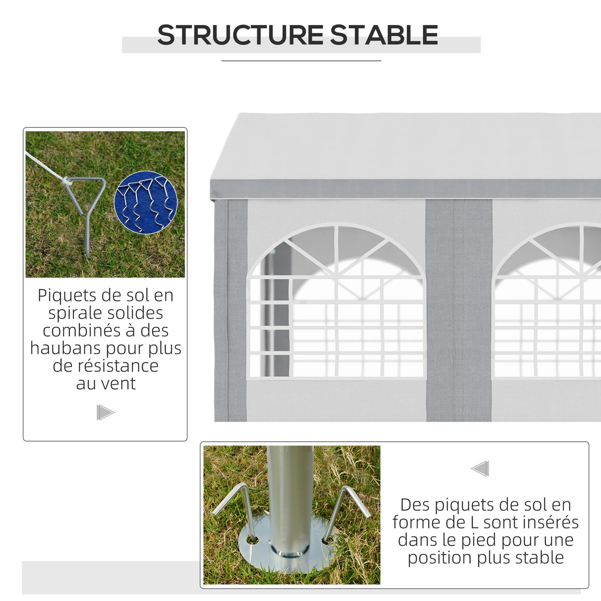 Voir la diapositive 5 : OUTSUNNY Barnum tonnelle chapiteau de jardin dim. 4L x 2,95l x 2,85H m - 4 fenêtres, 2 portes - acier galvanisé PE blanc gris