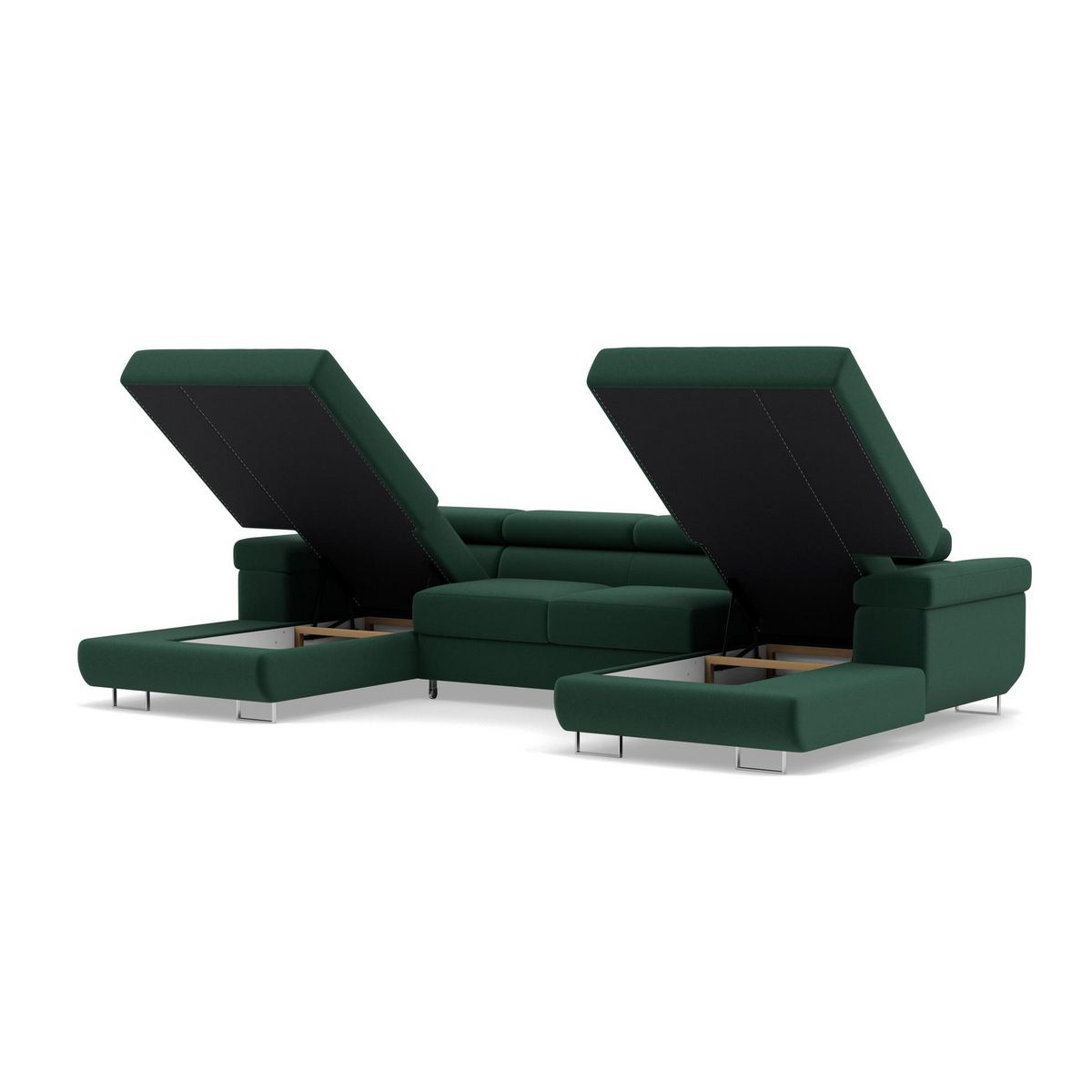 BEST MOBILIER Pablo - canapé panoramique en u - 7 places - convertible avec coffres et têtières réglables - en velours