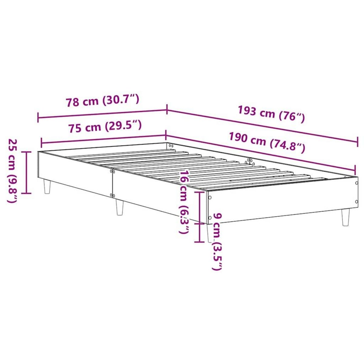 VIDAXL Cadre de lit sans matelas gris beton 75x190cm bois d'ingenierie