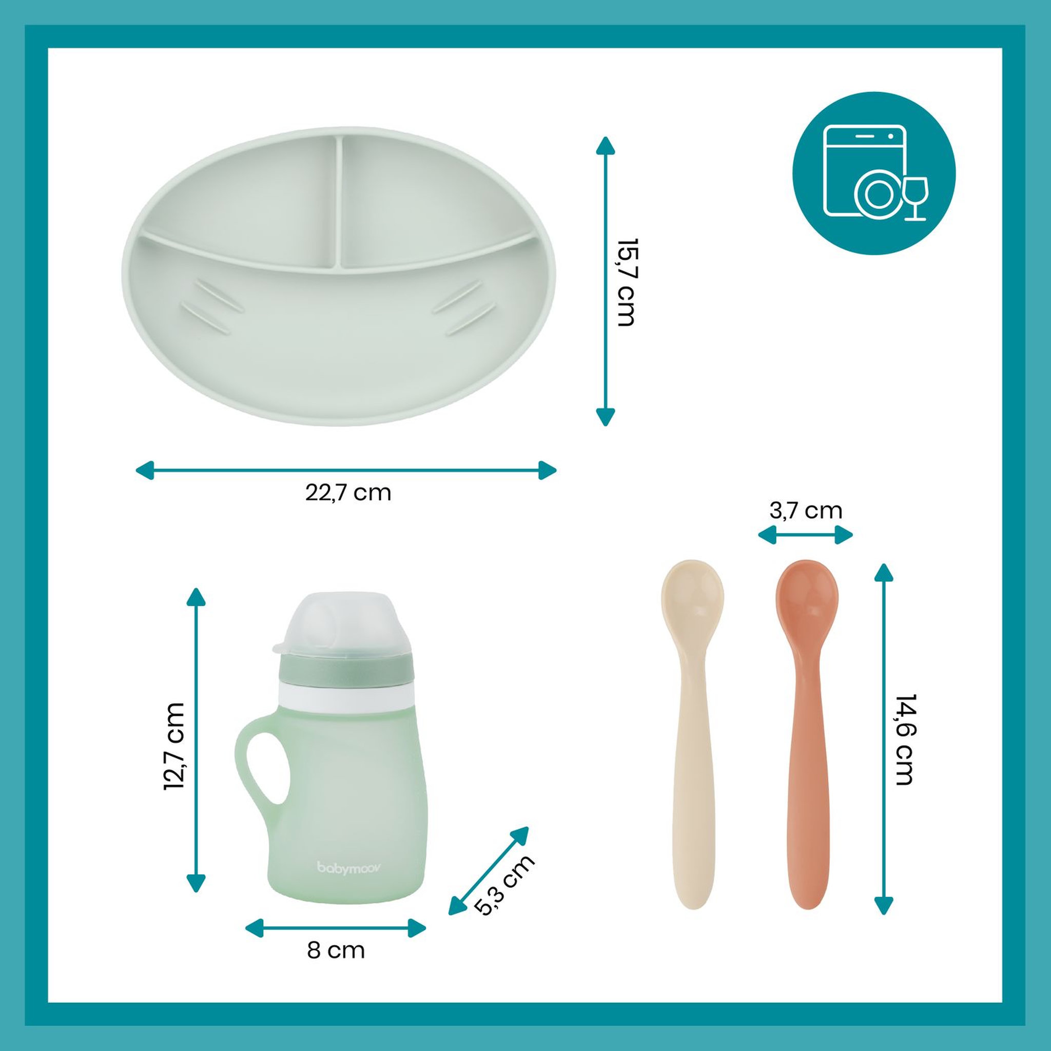 Voir la diapositive 6 : BABYMOOV Kit repas en silicone vert GROW'ISY