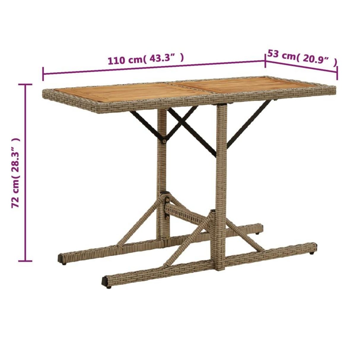 VIDAXL Table de jardin Beige Bois massif d'acacia et poly rotin