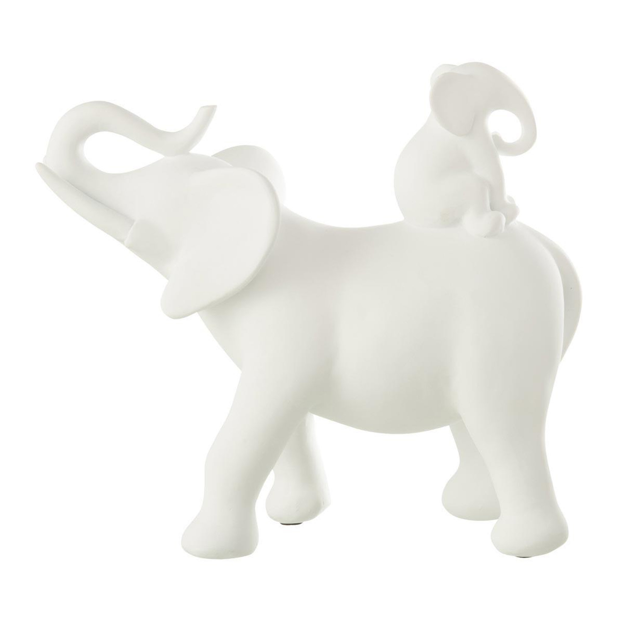 J-LINE Statuette éléphant avec bébé  burl  26cm blanc