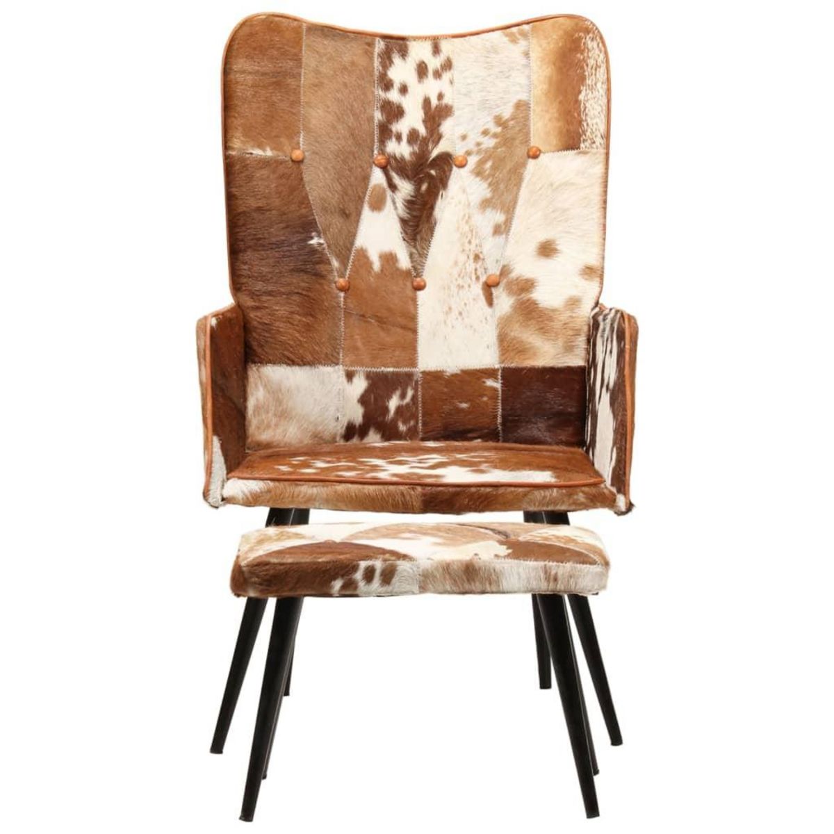 VIDAXL Chaise a oreilles avec repose-pied Marron Cuir veritable