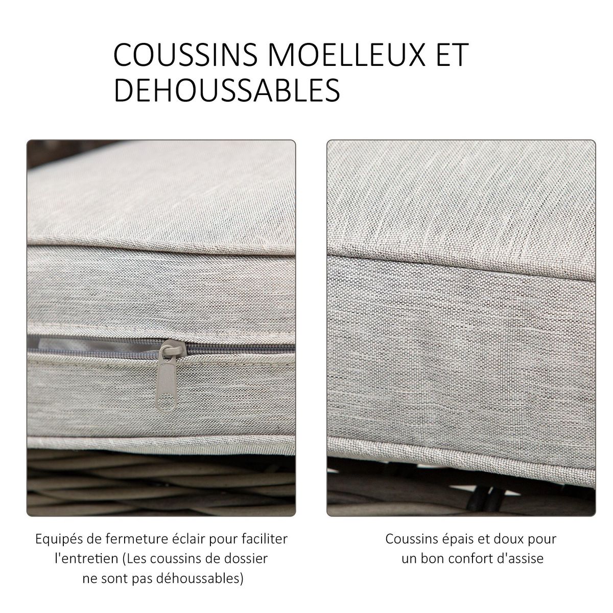 OUTSUNNY Salon de jardin 4 places 4 pièces design scandinave métal époxy résine tressée imitation rotin coussins inclus gris