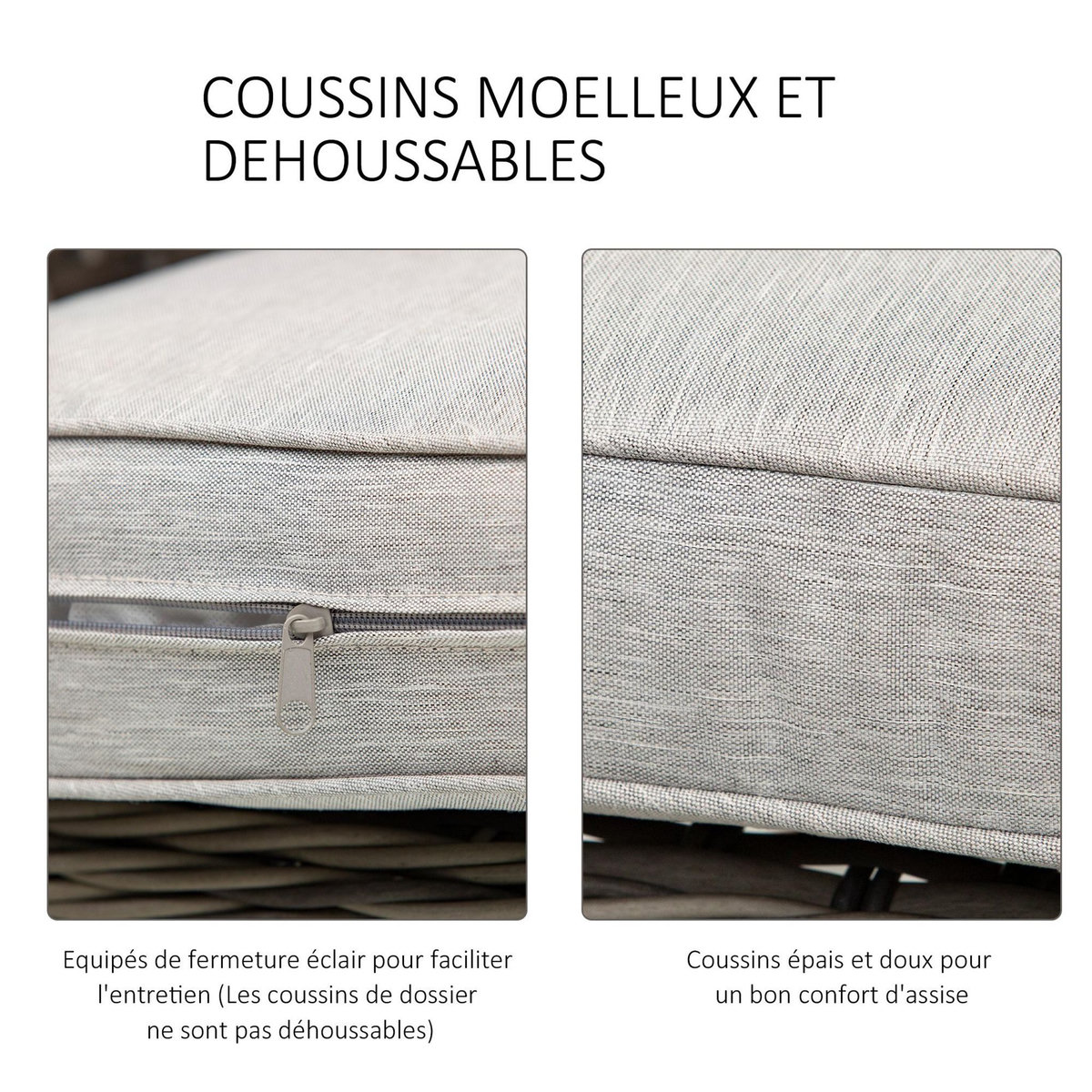 OUTSUNNY Salon de jardin 4 places 4 pièces design scandinave métal époxy résine tressée imitation rotin coussins inclus gris