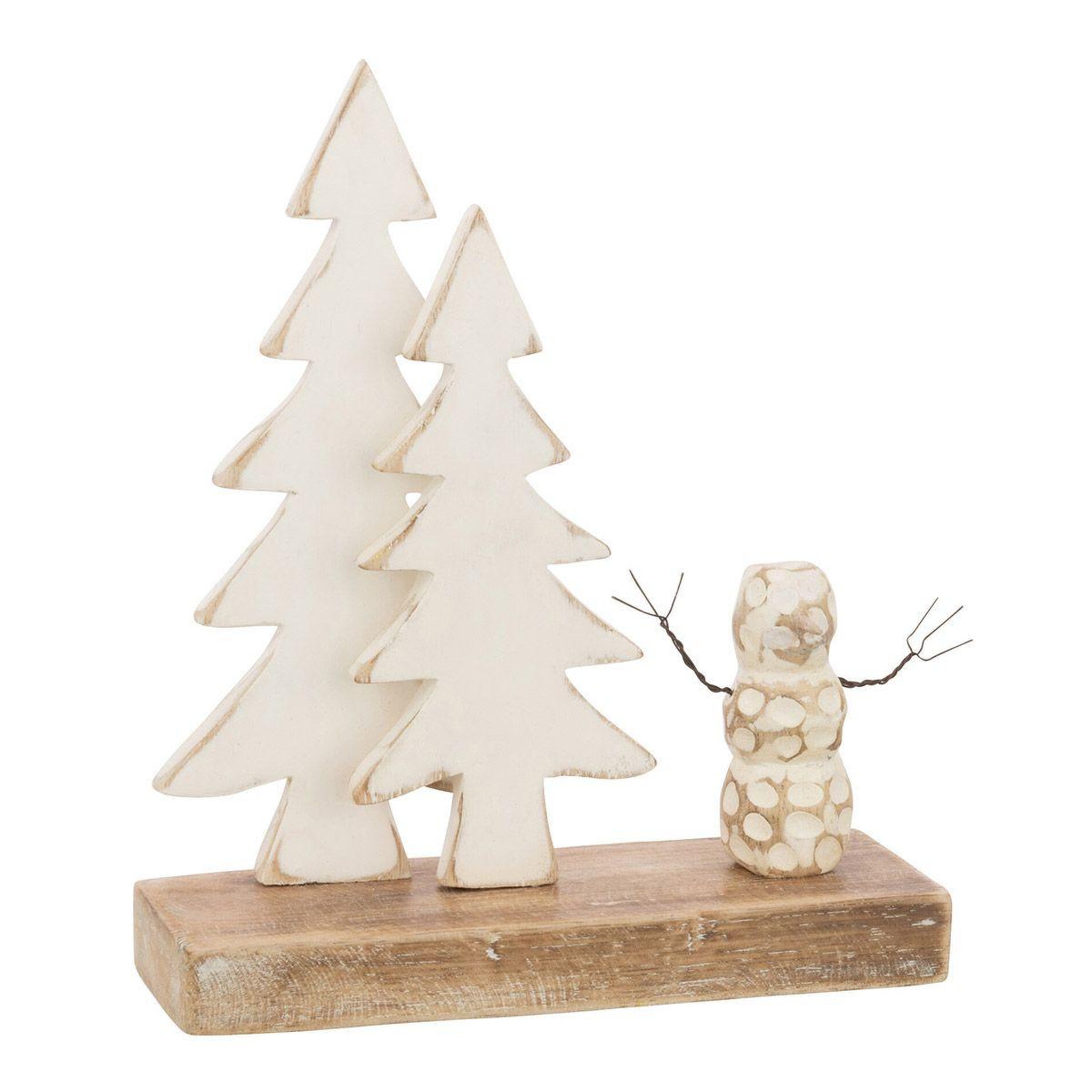 J-LINE Décoration en bois  bonhomme de neige  30cm blanc