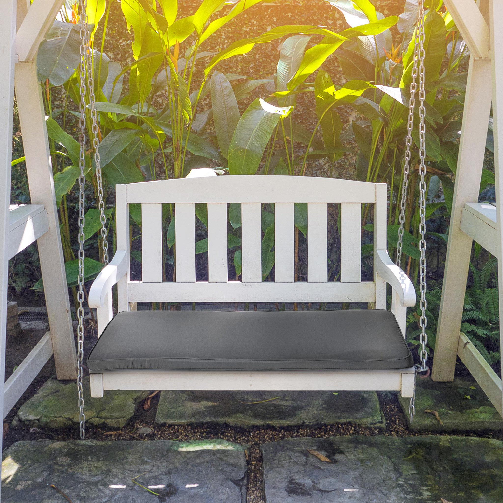 Voir la diapositive 2 : OUTSUNNY Coussin matelas assise pour banc de jardin balancelle canapé 2 places - déhoussable - dim. 110L x 46l x 5H cm - polyester gris