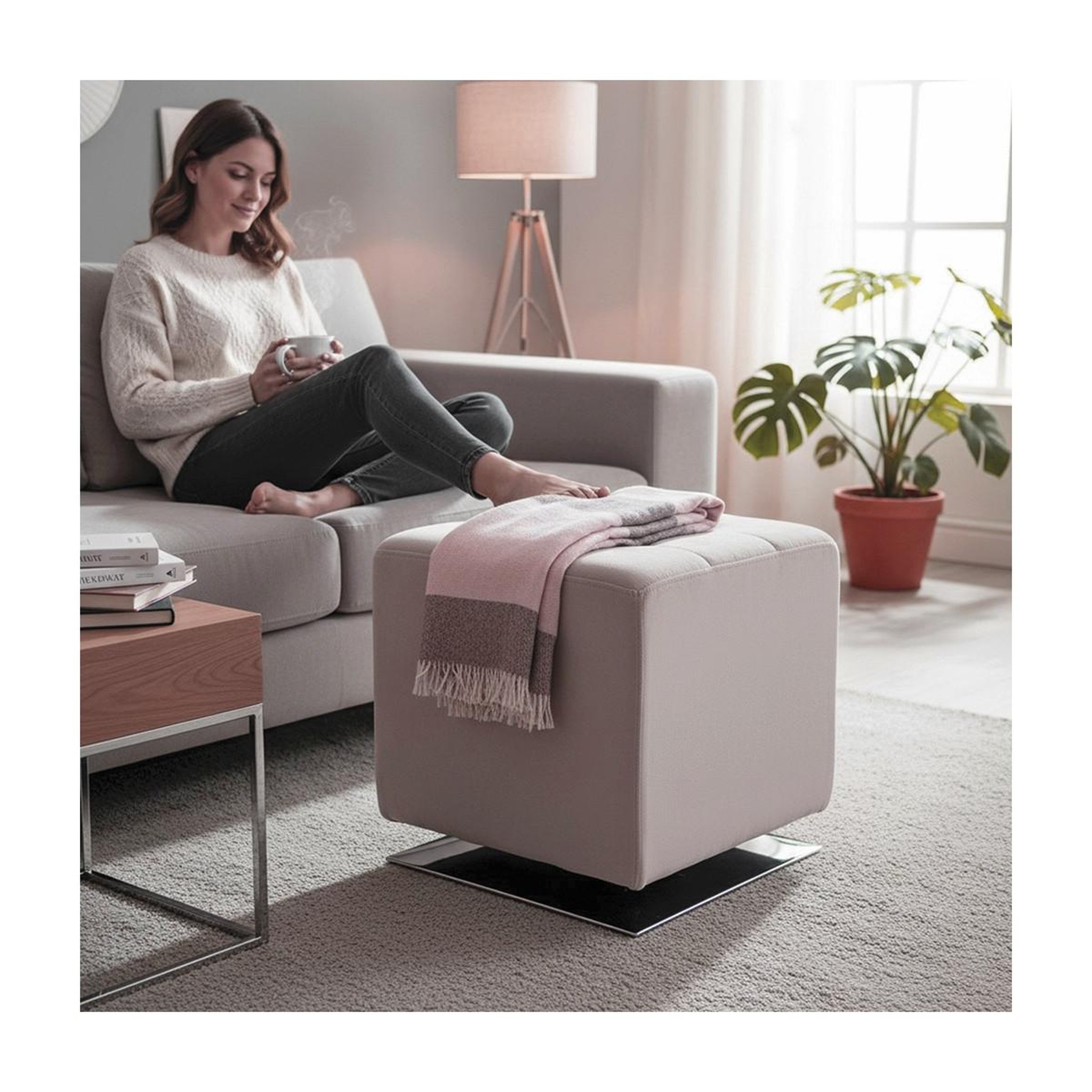 Voir la diapositive 3 : Paris Prix Pouf capitonné carré  beto  43cm gris