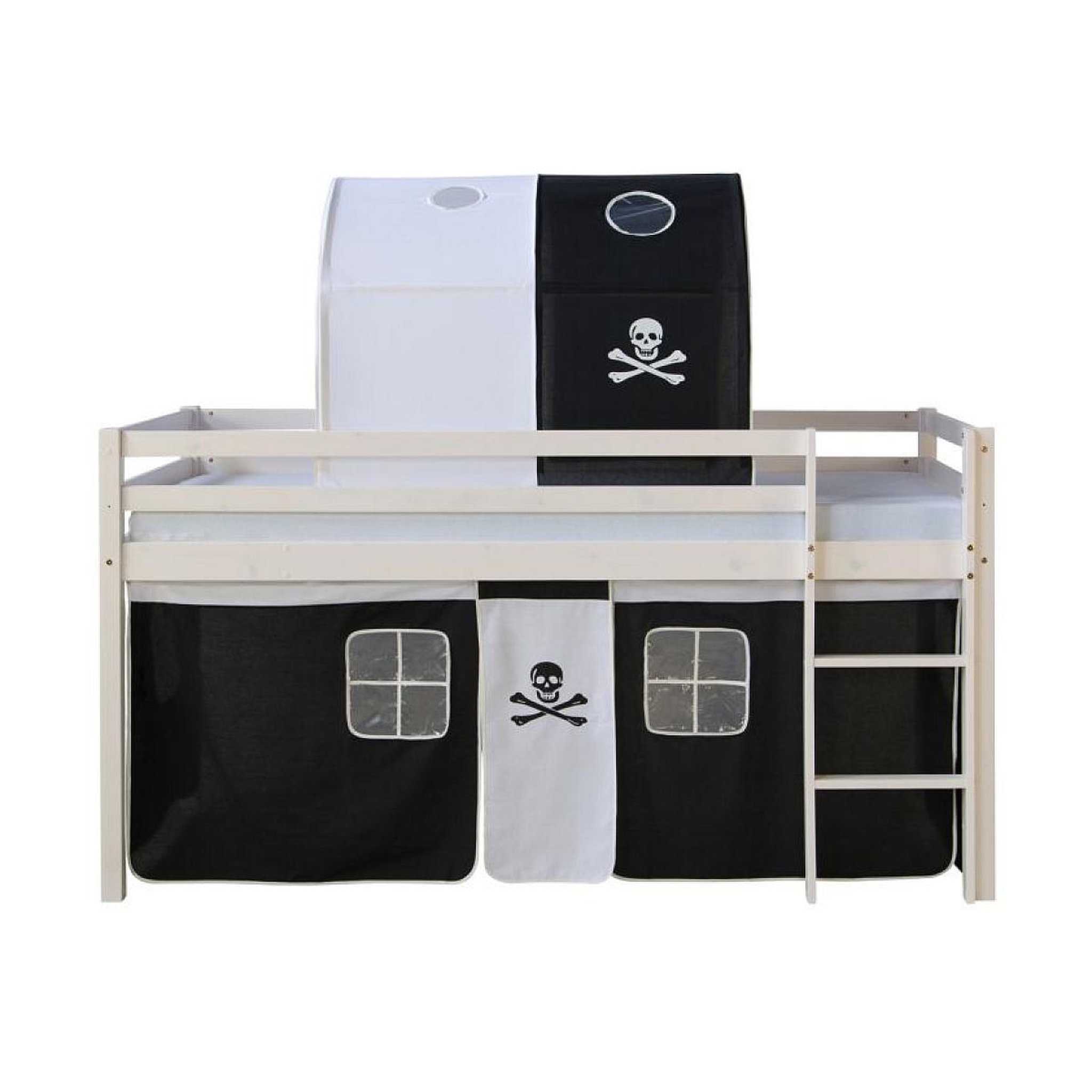 Voir la diapositive 3 : HomeStyle4U Lit mezzanine 90x200 avec sommier noir pirates