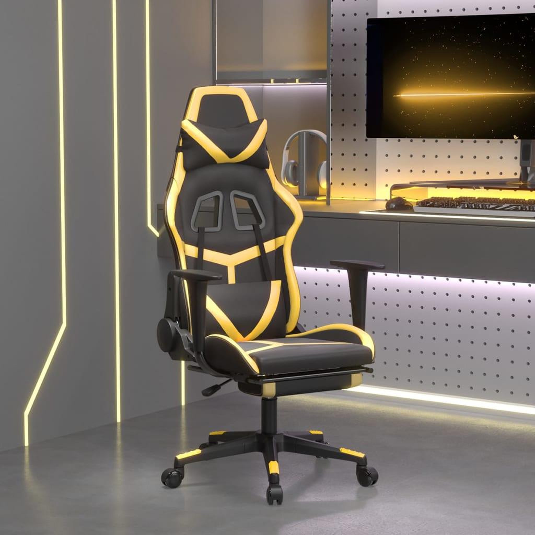 VIDAXL Chaise de jeu de massage avec repose-pied Noir&Dore Similicuir
