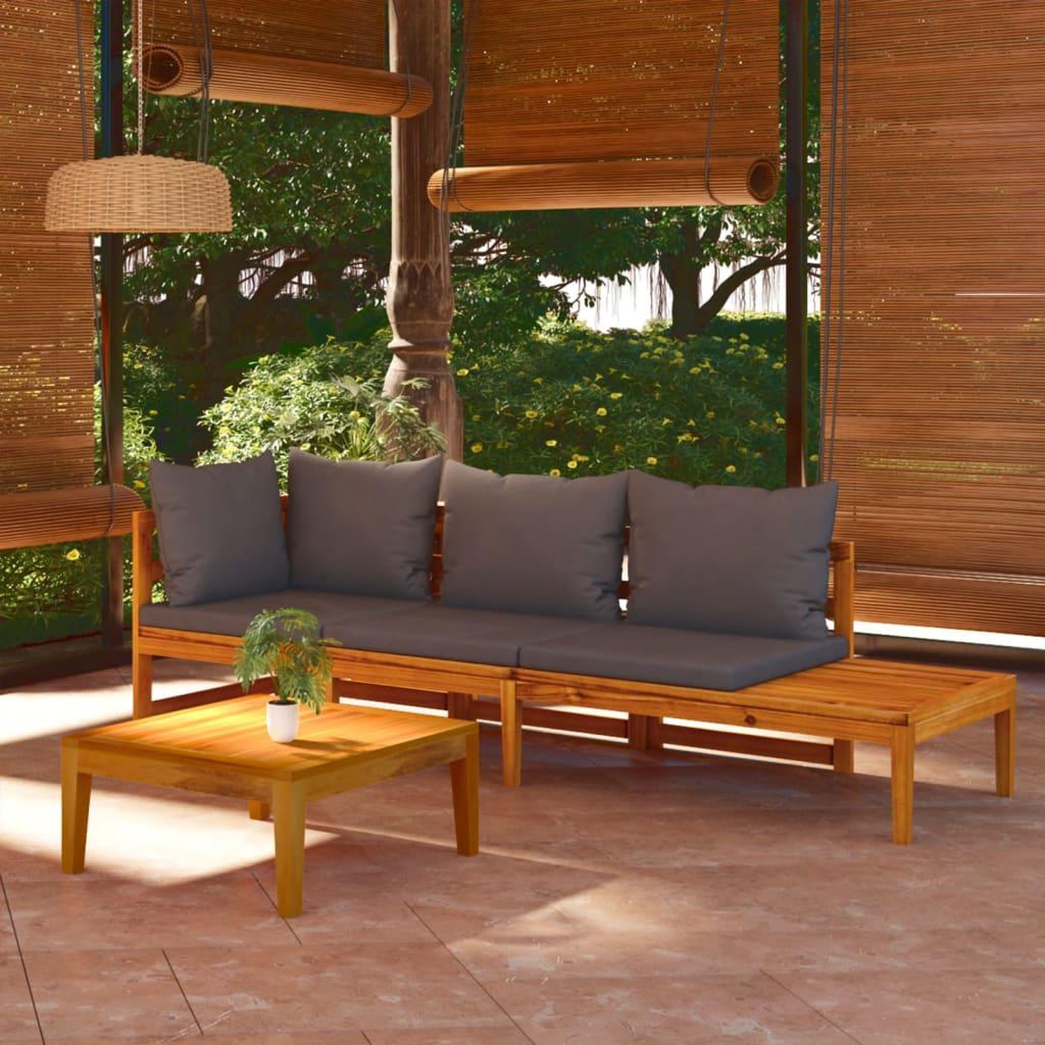 Voir la diapositive 1 : VIDAXL Salon de jardin 3 pcs avec coussins gris fonce Bois d'acacia