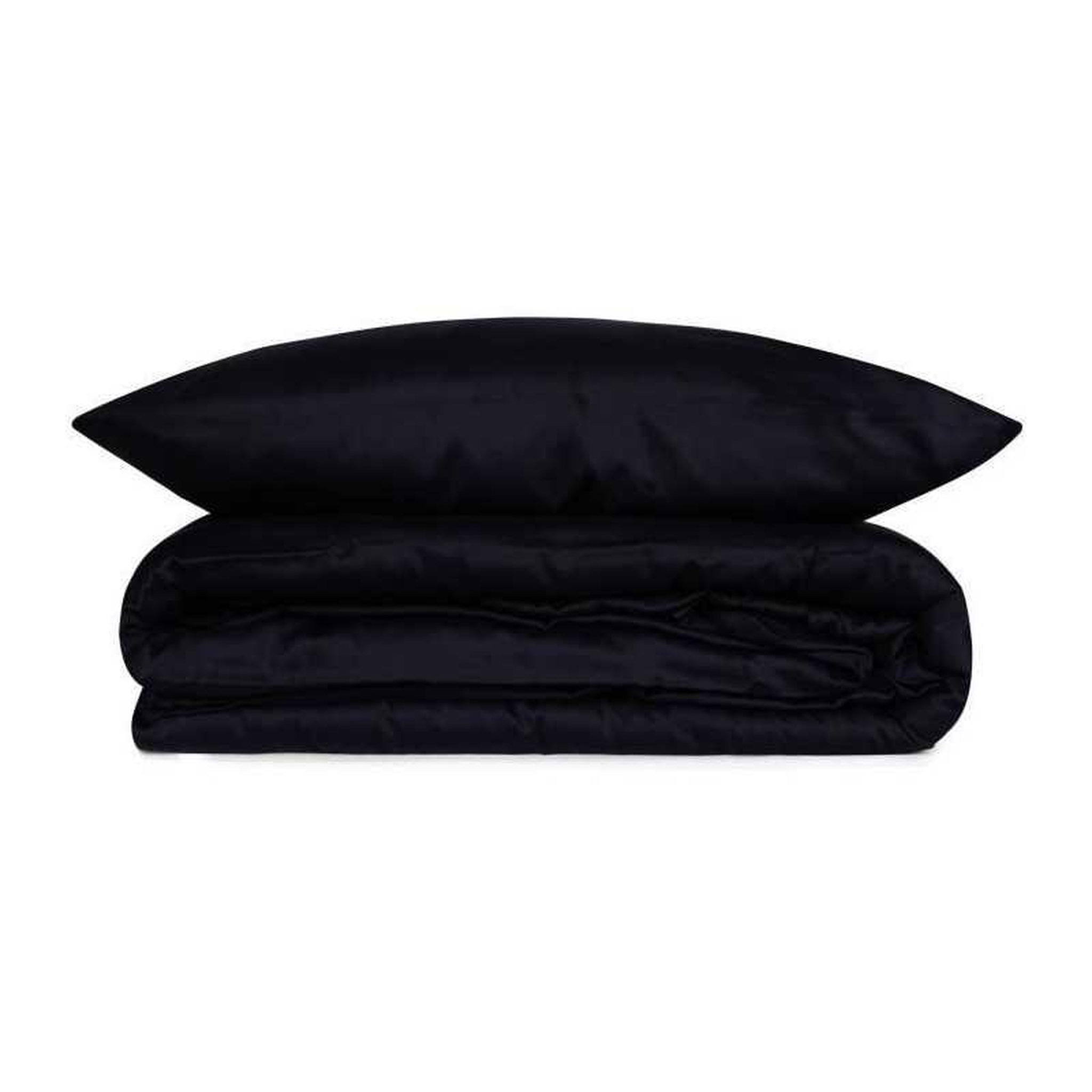Voir la diapositive 3 : MENZZO Set housse de couette 240x220cm et 2 taies d'oreiller Lovina uni Satin de Coton Bleu foncé
