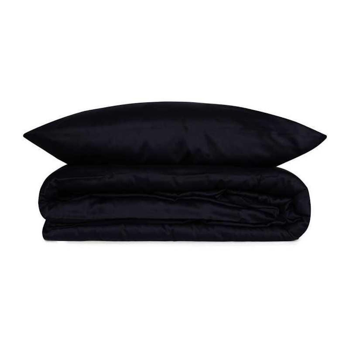 MENZZO Set housse de couette 240x220cm et 2 taies d'oreiller Lovina uni Satin de Coton Bleu foncé