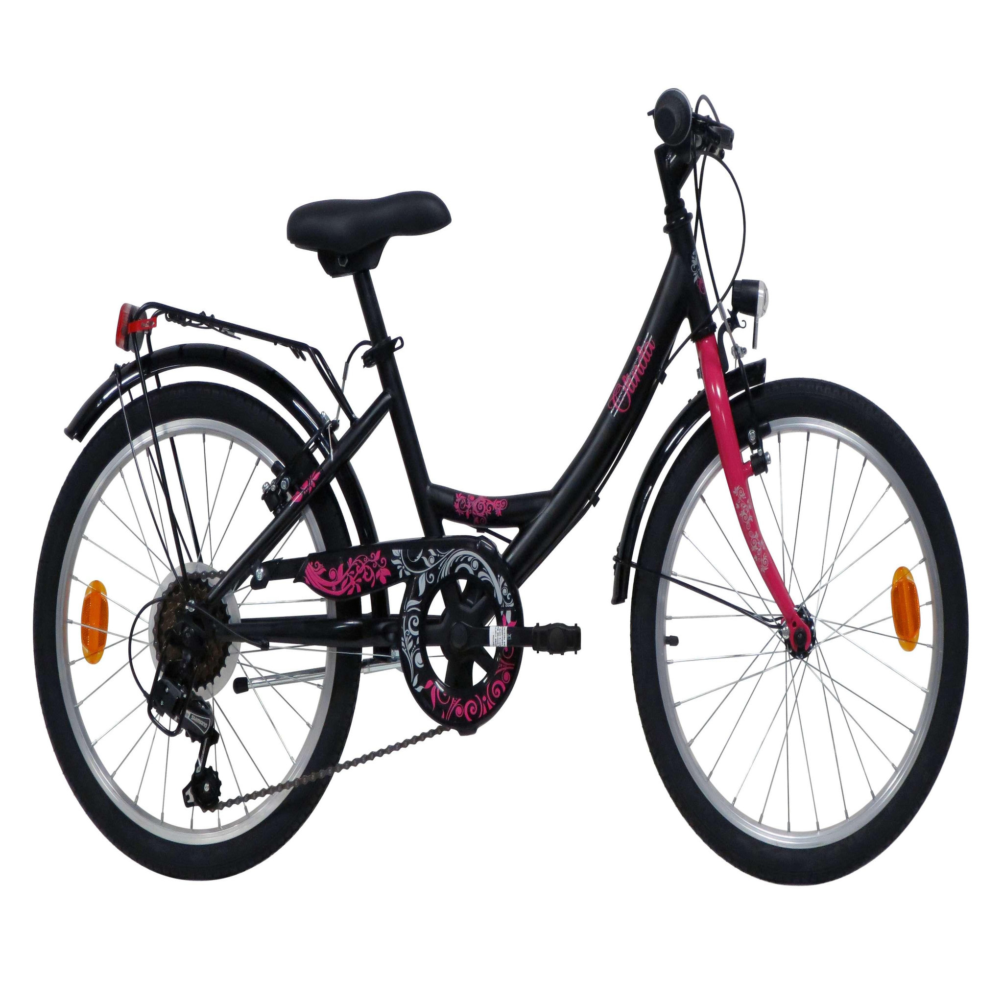 Vélo enfant (120/140 cm) / Modèle 20'' rigide fille   Olinda  de 115 à 140 cm - Fourche rigide - 6 vitesses - Dérailleur Shimano - Freins V-Brake - Equipé City