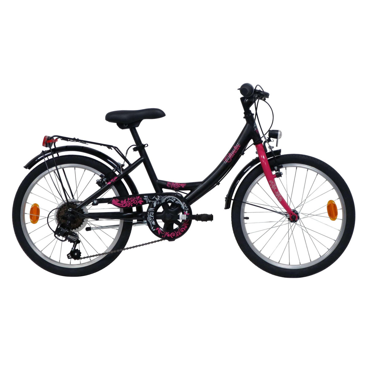 Vélo enfant (120/140 cm) / Modèle 20'' rigide fille   Olinda  de 115 à 140 cm - Fourche rigide - 6 vitesses - Dérailleur Shimano - Freins V-Brake - Equipé City
