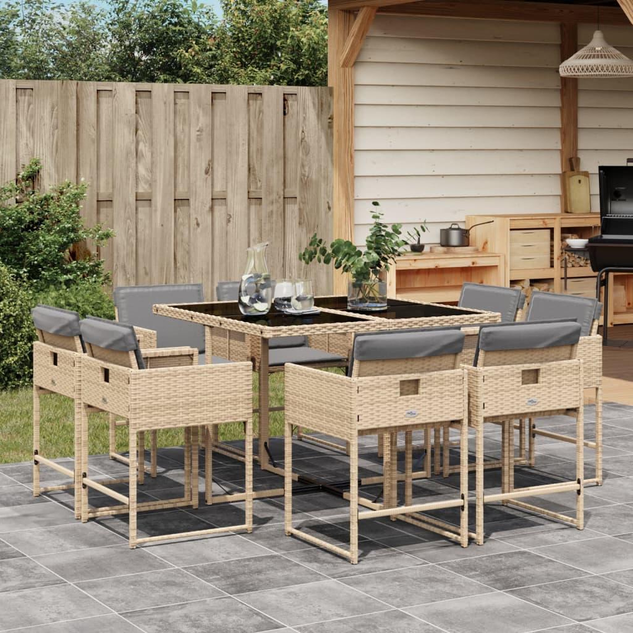 VIDAXL Ensemble a manger de jardin et coussins 9 pcs melange beige