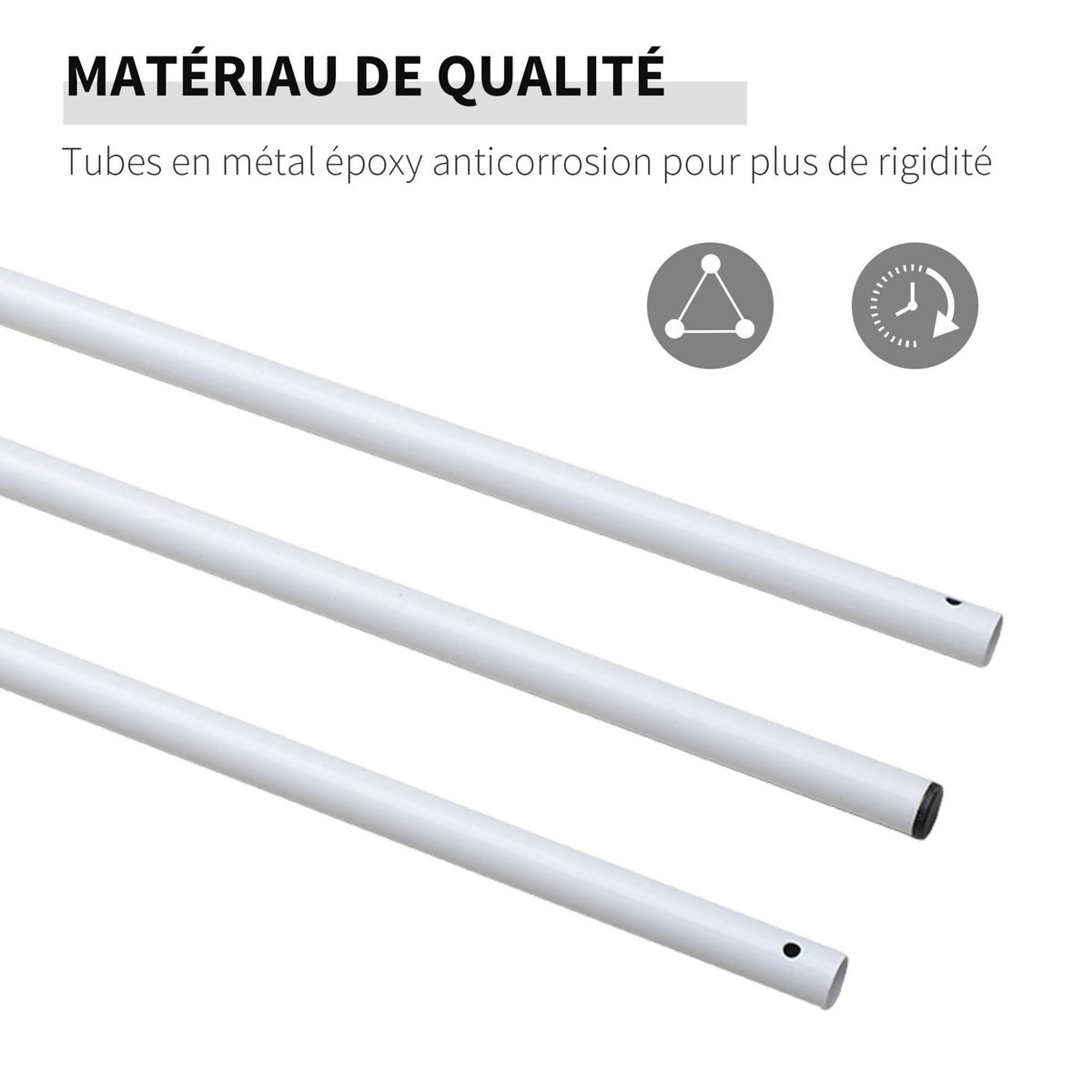 OUTSUNNY Mât de fixation pour voile d'ombrage - poteau pour voile d'ombrage - démontable 3 parties - hauteur réglable, accessoires fournis - Ø 2,5 cm x 3H m - métal blanc