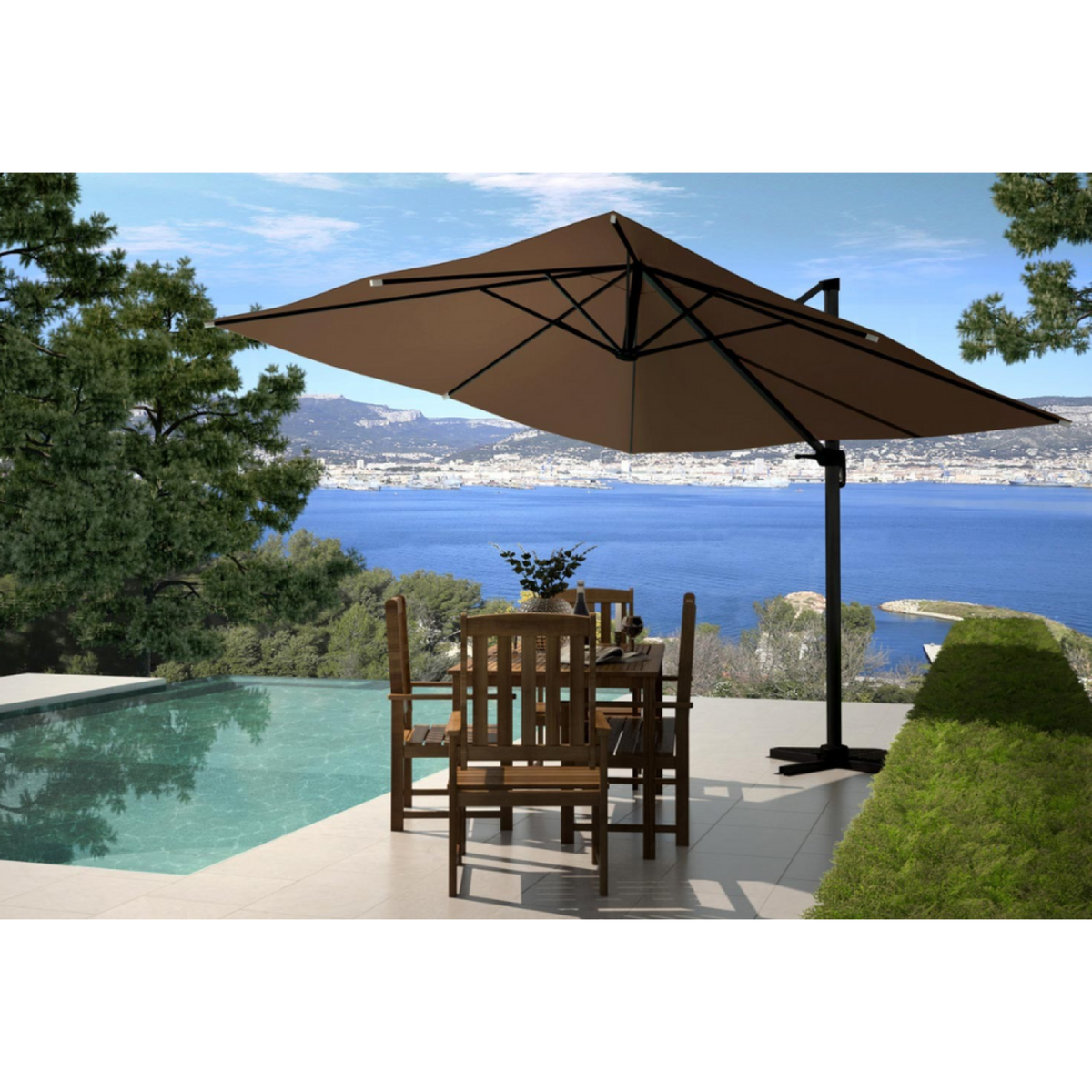 CONCEPT USINE Parasol déporté et rotatif 3 x 3 m chocolat PALATINO