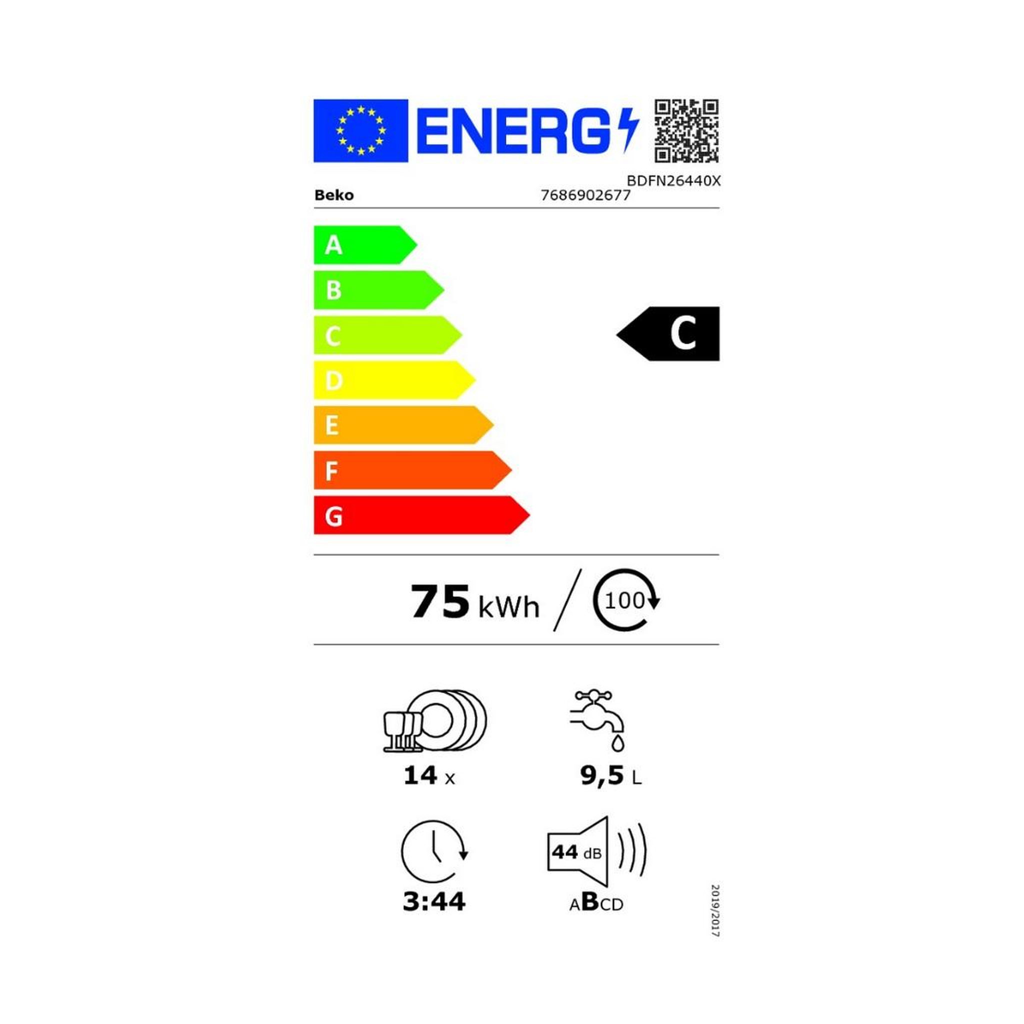 Voir la diapositive 2 : Beko Lave-vaisselle 60cm 14 couverts 44db inox - bdfn26440x