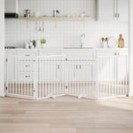 VIDAXL Barriere pour chiens et porte 4 panneaux blanc bois de peuplier