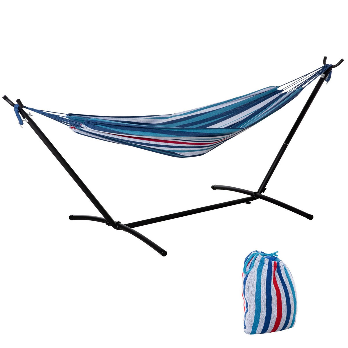 OUTSUNNY Hamac de jardin avec support en métal époxy hamac sur pied 1 place charge max. 120 Kg sac transport multicolore