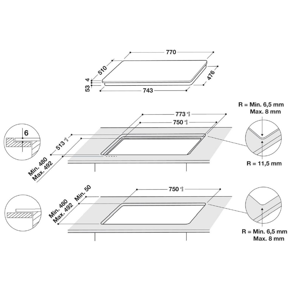 Whirlpool Table de cuisson induction 77cm 8 feux 7400w noir - smp778cneixl