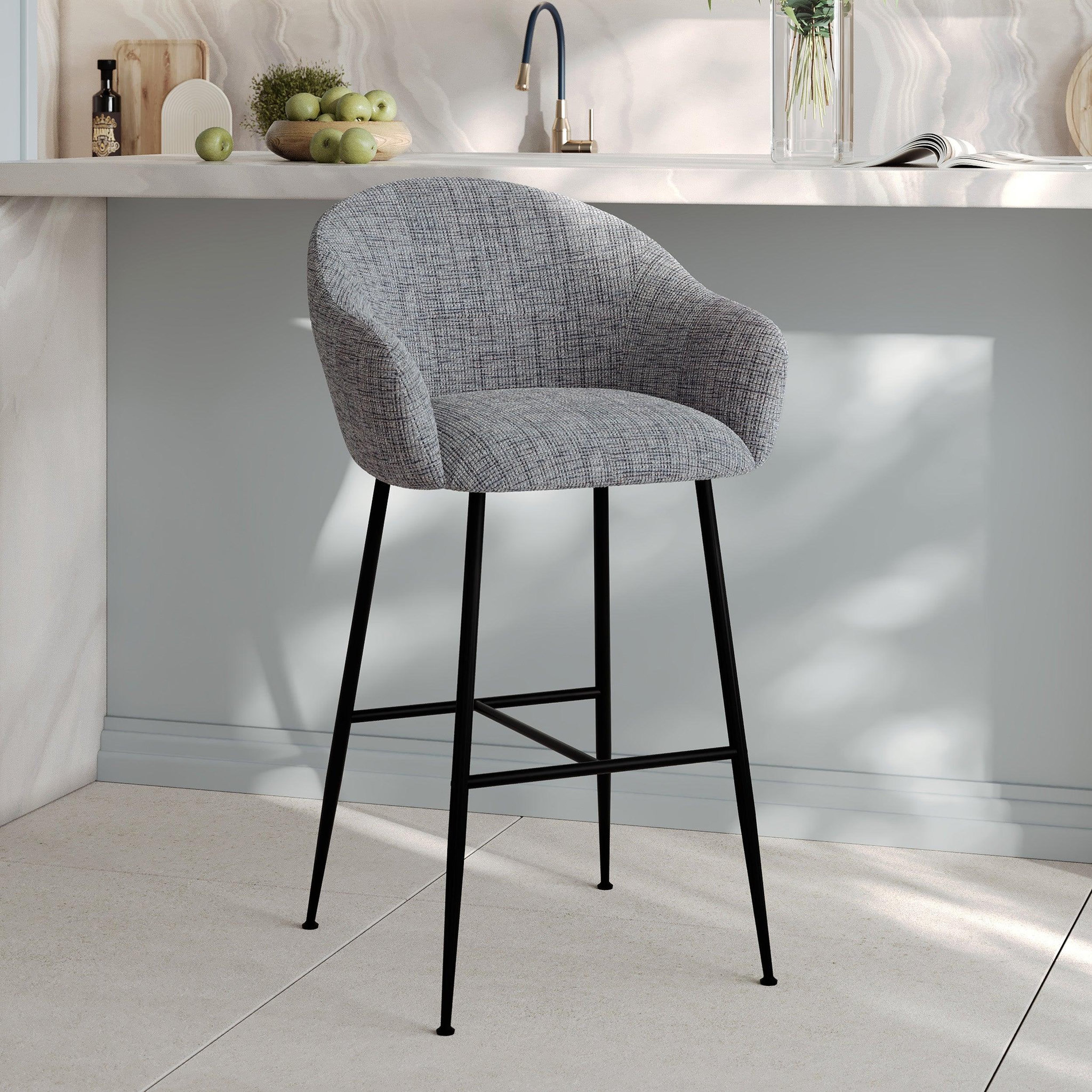 Voir la diapositive 2 : MAISON PAVANE Chaise de bar en tissu gris chiné 76 cm-socky