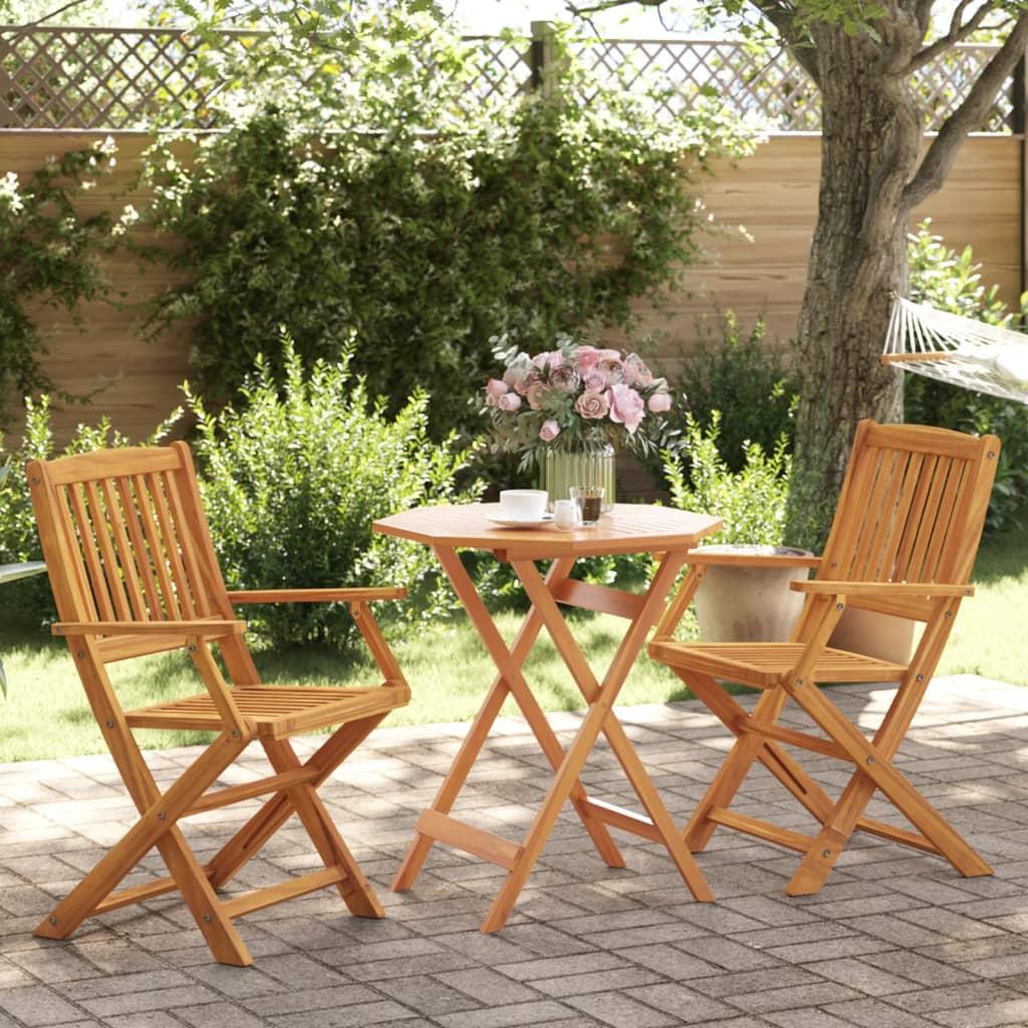 VIDAXL Ensemble de bistro pliable 3 pcs bois d'acacia solide