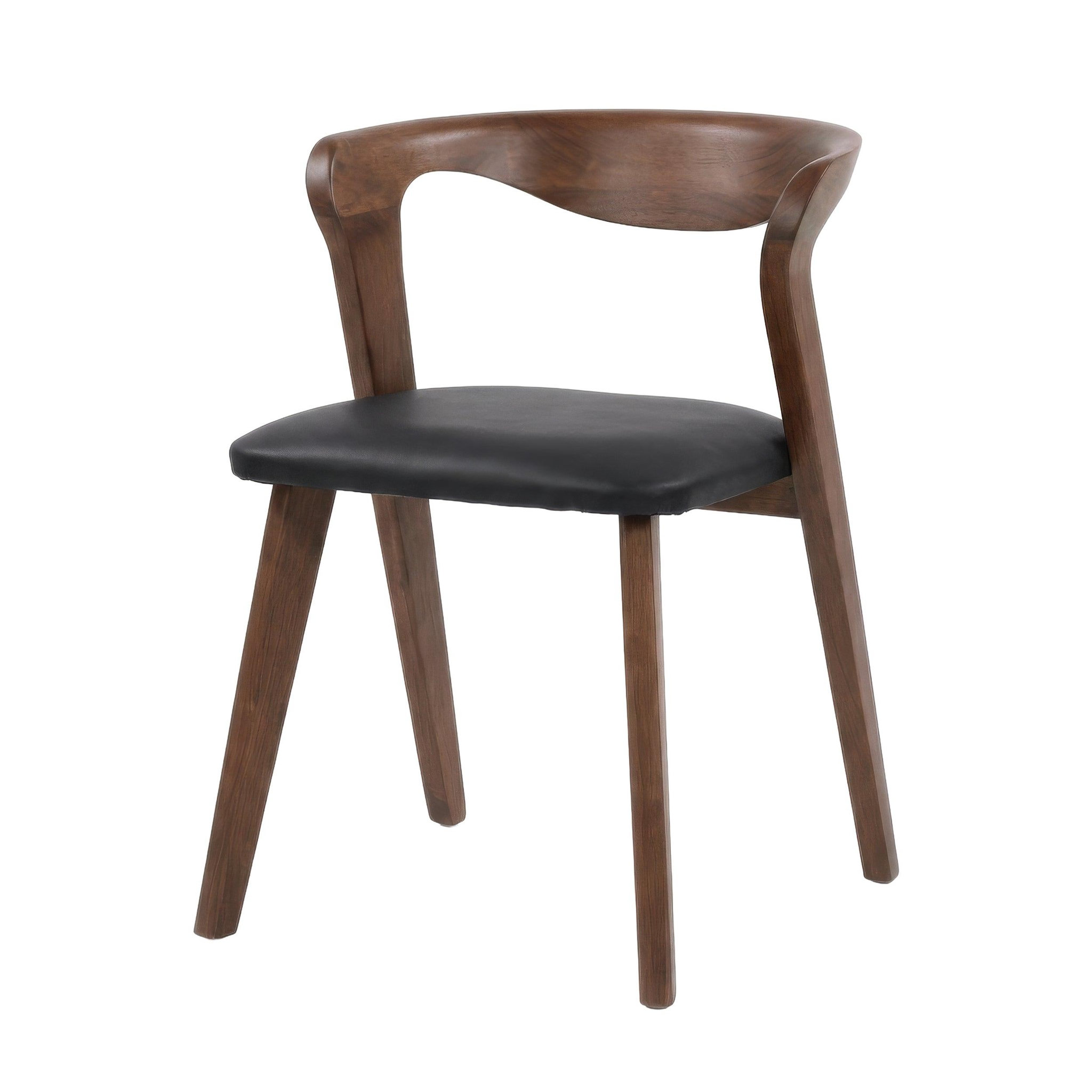 MAISON PAVANE Chaise en bois d'hévéa marron et cuir synthétique noir-Vega