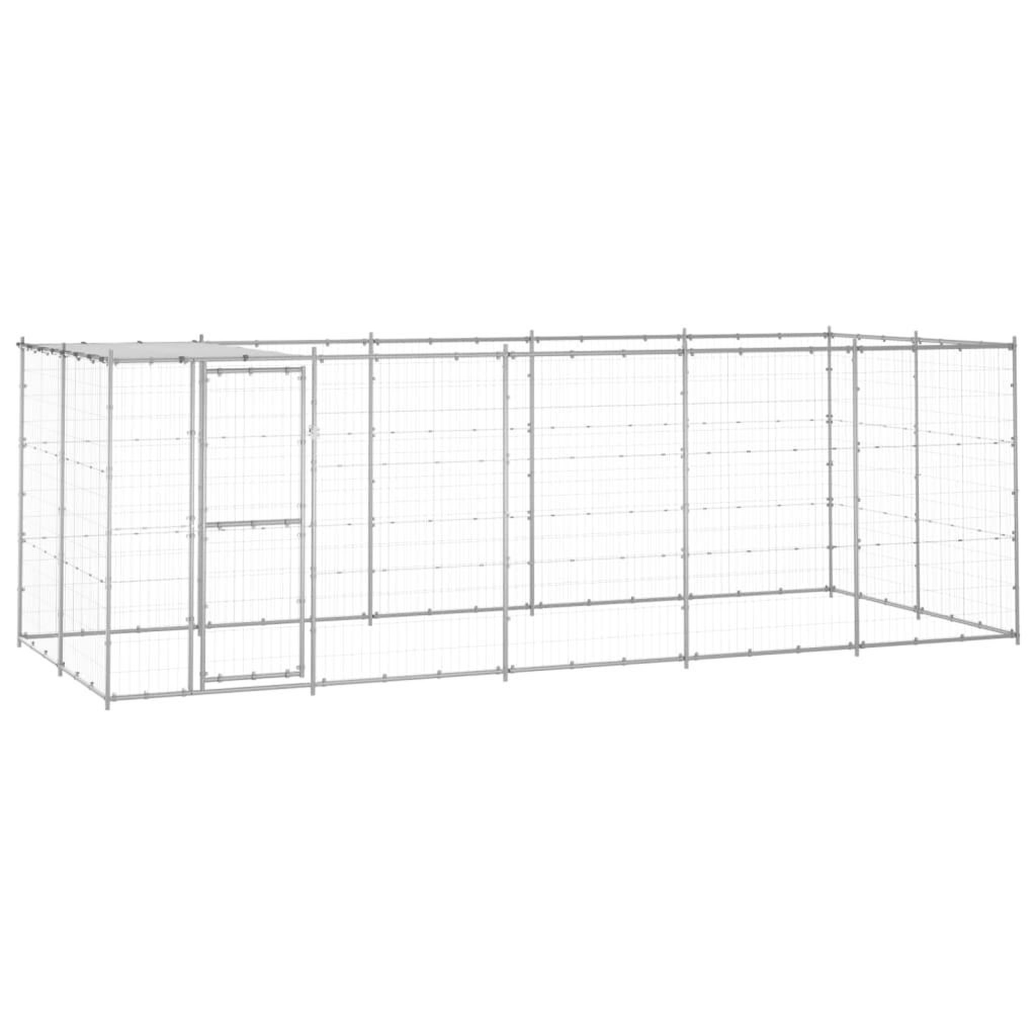 VIDAXL Chenil exterieur Acier galvanise avec toit 12,1 m²