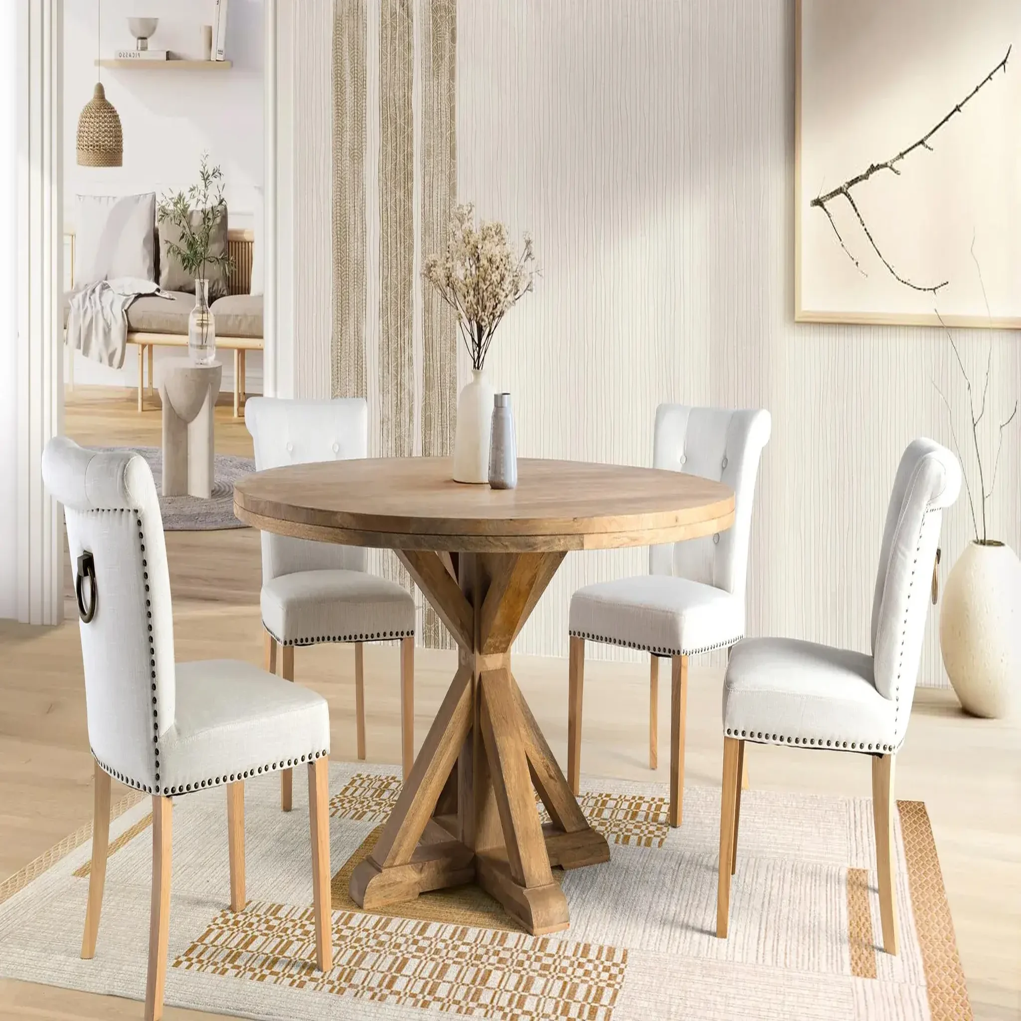 Voir la diapositive 2 : GINER Y COLOMER SL Tables à manger en bois de manguier 150 cm style rustique moderne