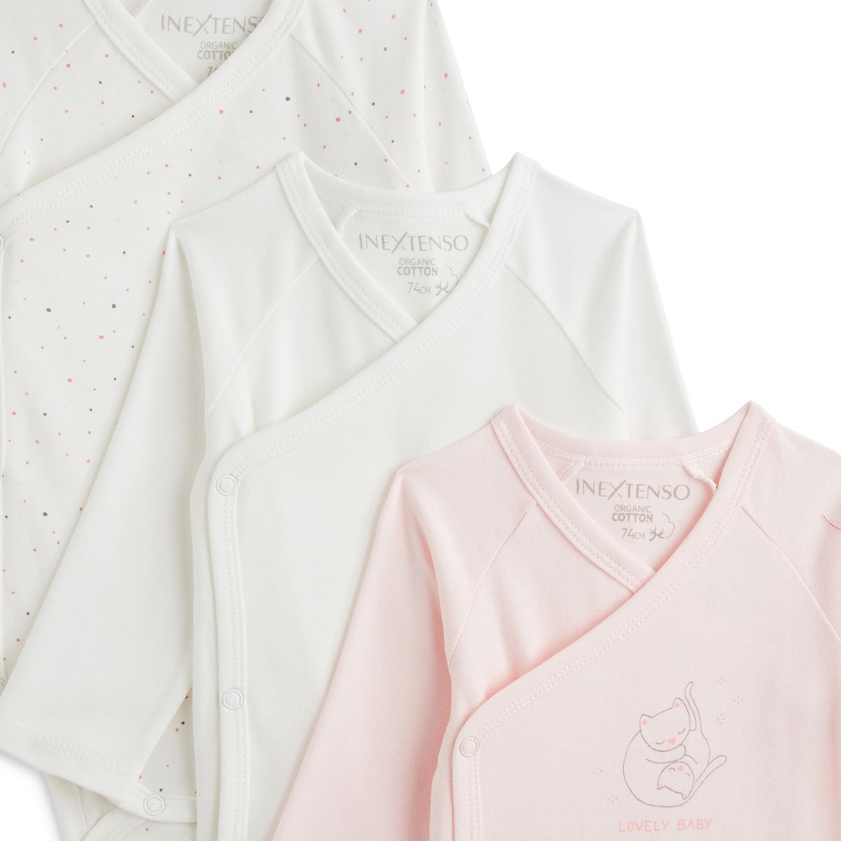 INEXTENSO Lot de 3 bodies manches longues de naissance bébé fille