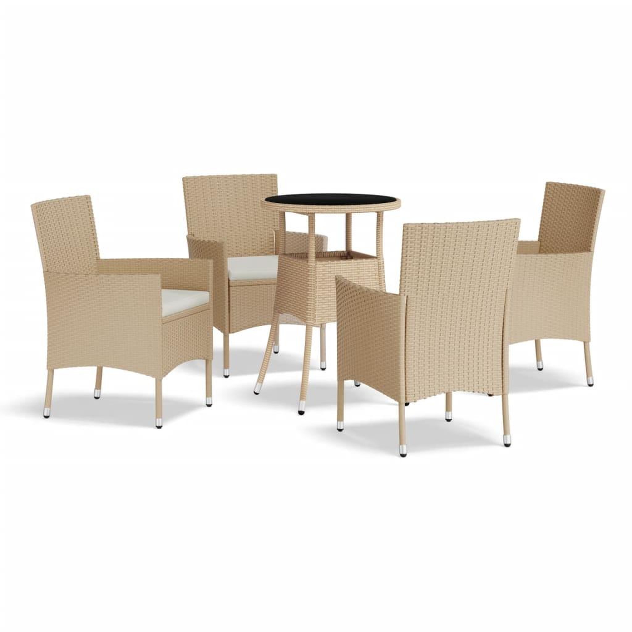 Voir la diapositive 2 : VIDAXL Ensemble de bistro de jardin 5 pcs coussins beige poly rotin