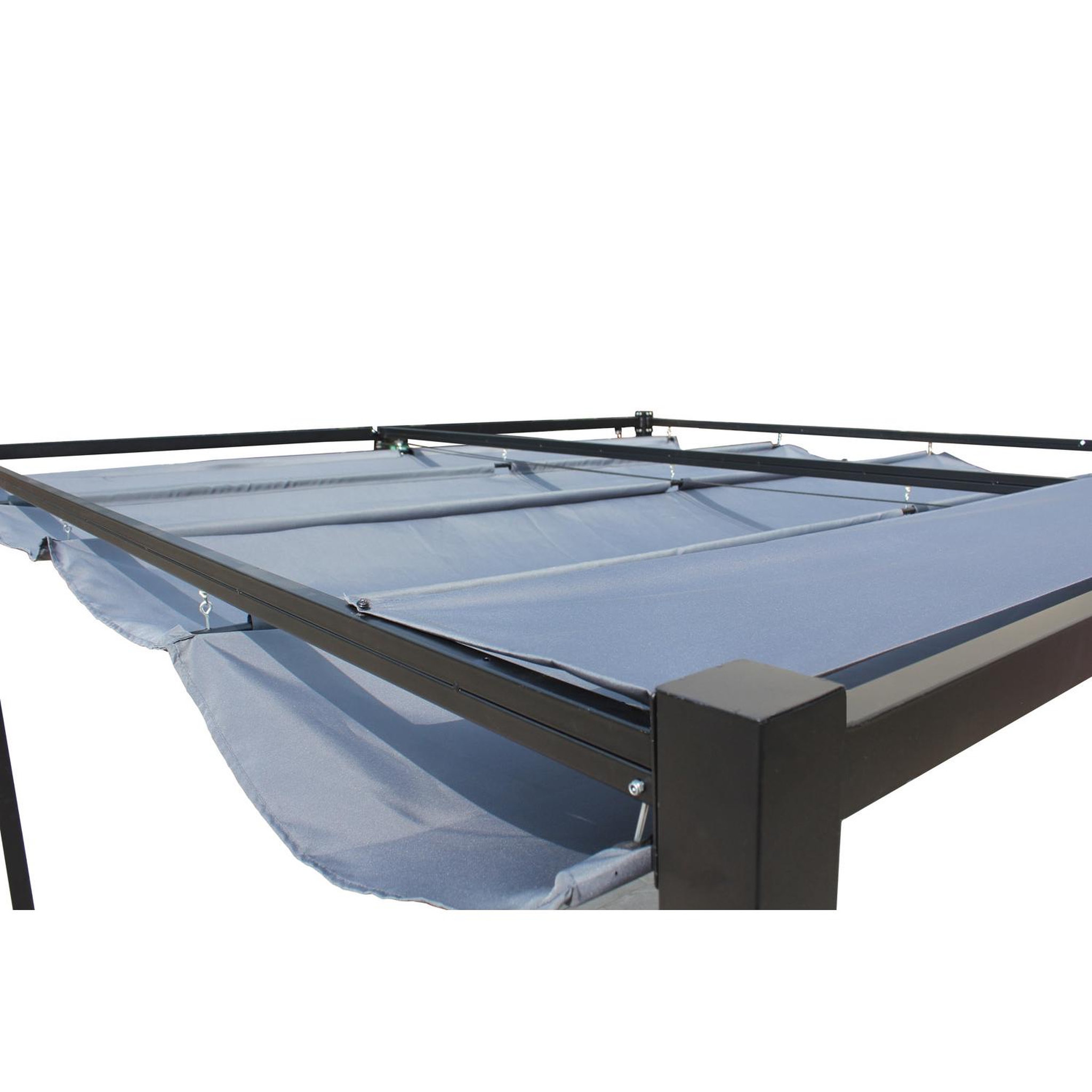 Voir la diapositive 4 : CONCEPT USINE Pergola autoportante 3 x 3 m en acier avec toile grise tusa