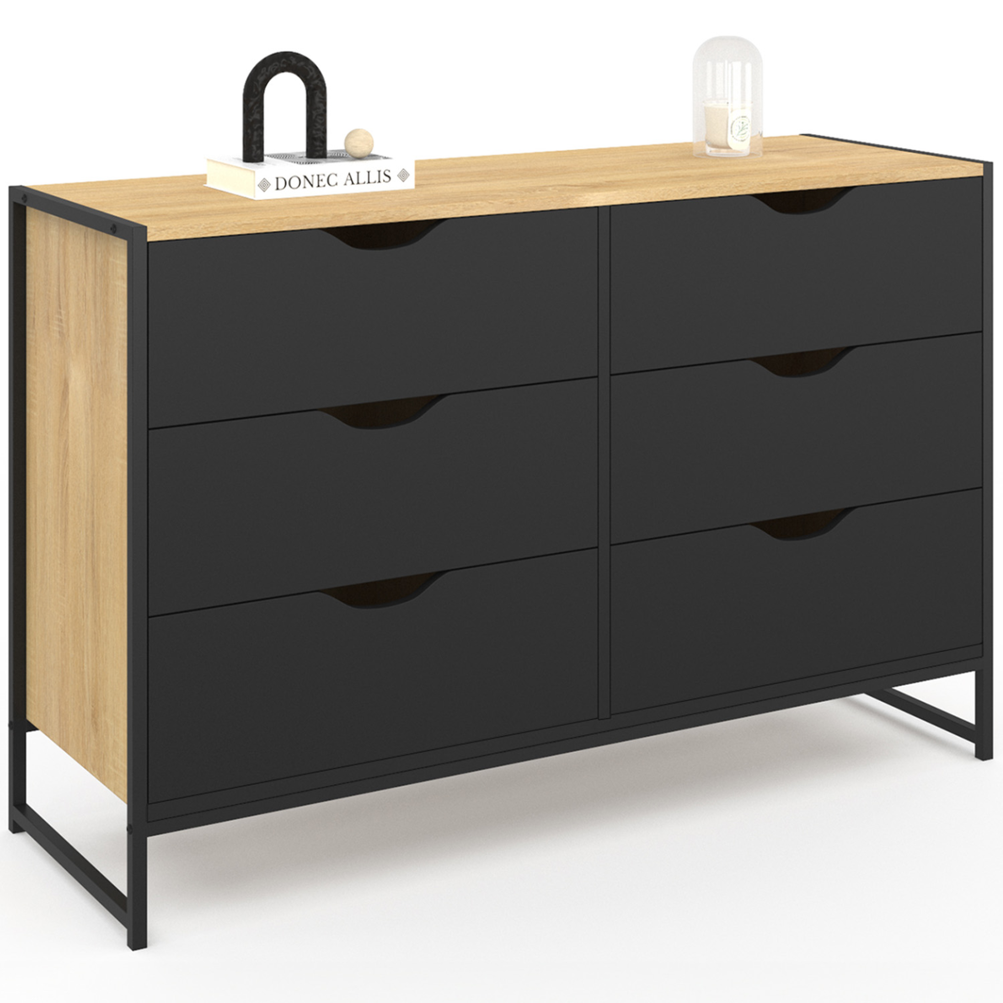 ID MARKET Commode 6 tiroirs noirs boston 115 cm design industriel