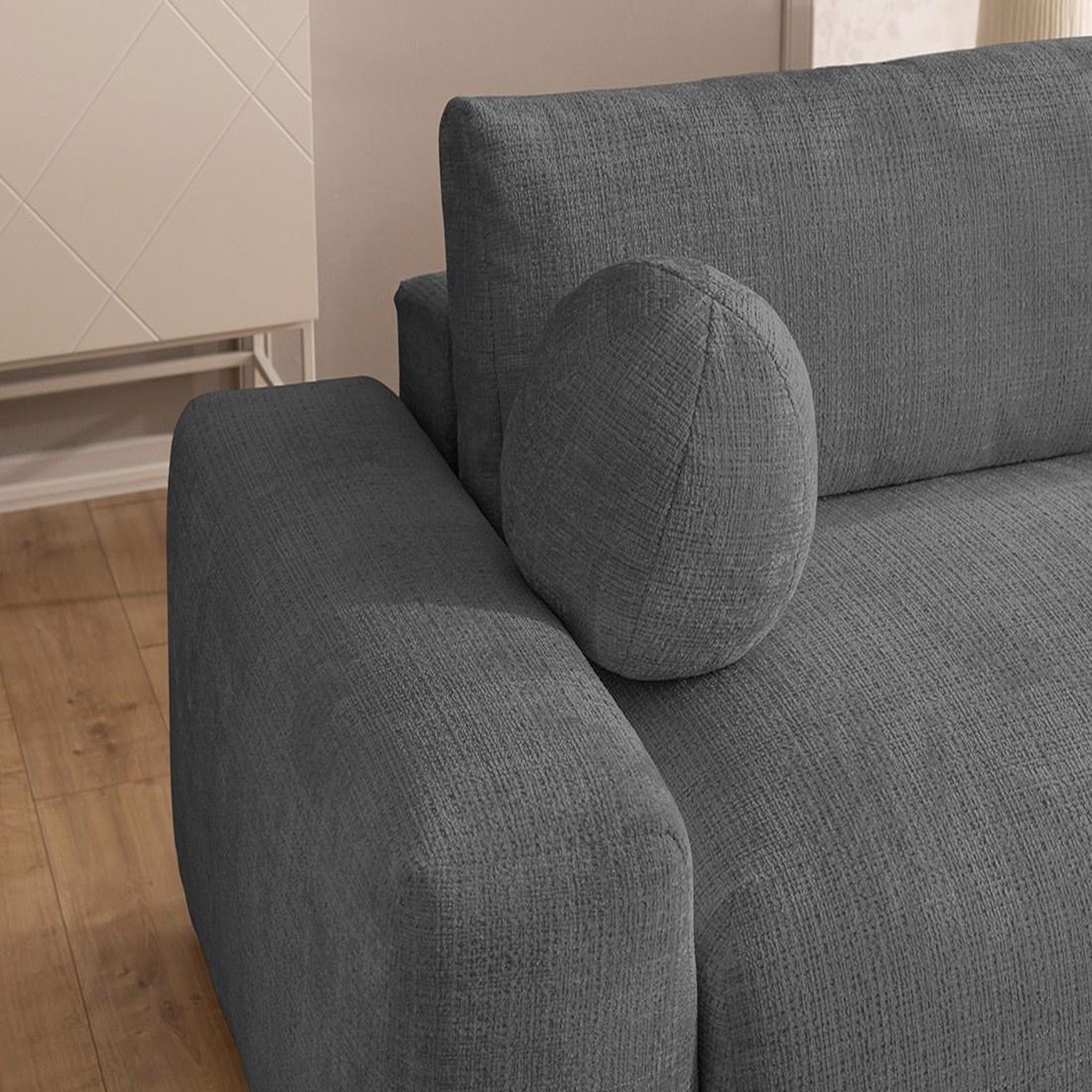Voir la diapositive 5 : BEST MOBILIER Constance - canapé d'angle réversible 4 places convertible avec coffre en velours texturé