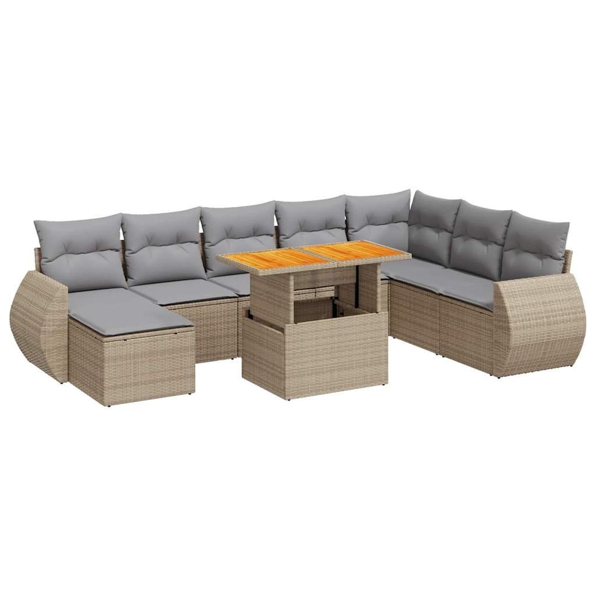 Voir la diapositive 2 : VIDAXL Salon de jardin avec coussins 9 pcs beige resine tressee