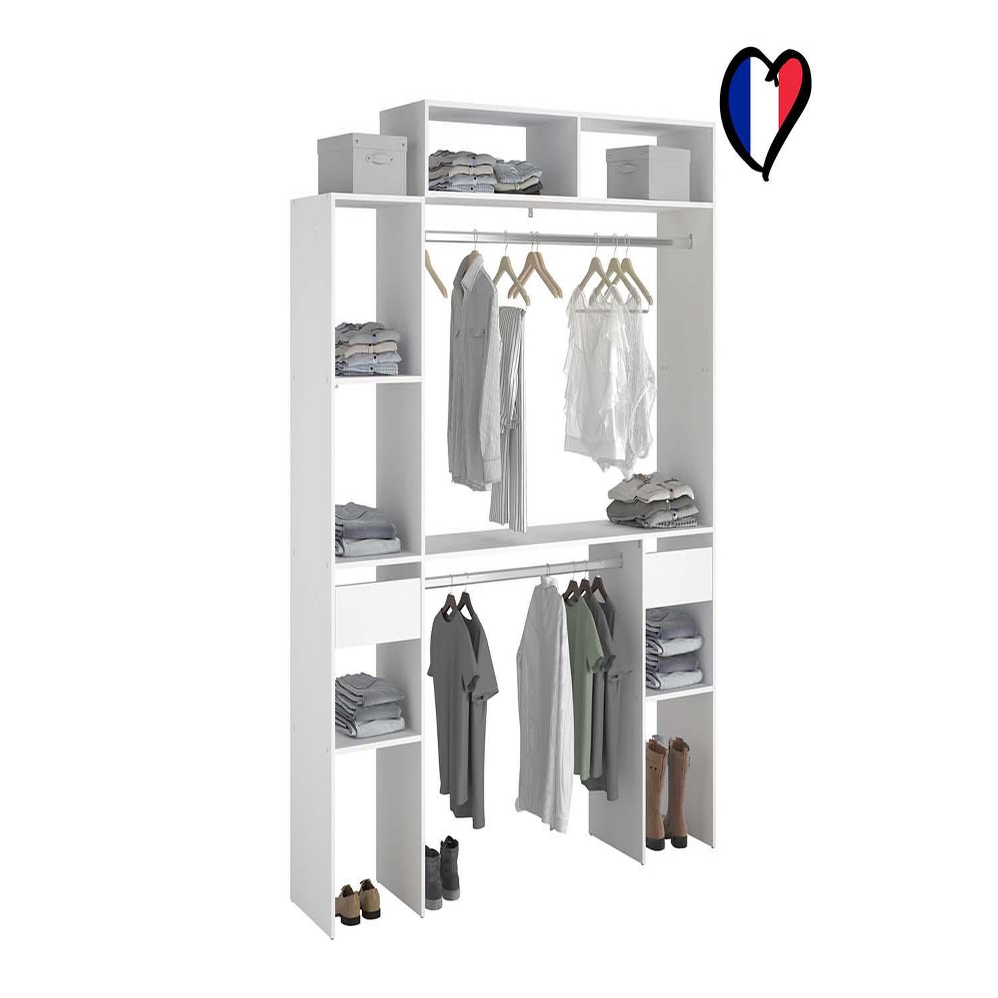 Voir la diapositive 3 : CONCEPT USINE Dressing blanc extensible avec 2 penderies 4 étagères et 2 tiroirs elysee
